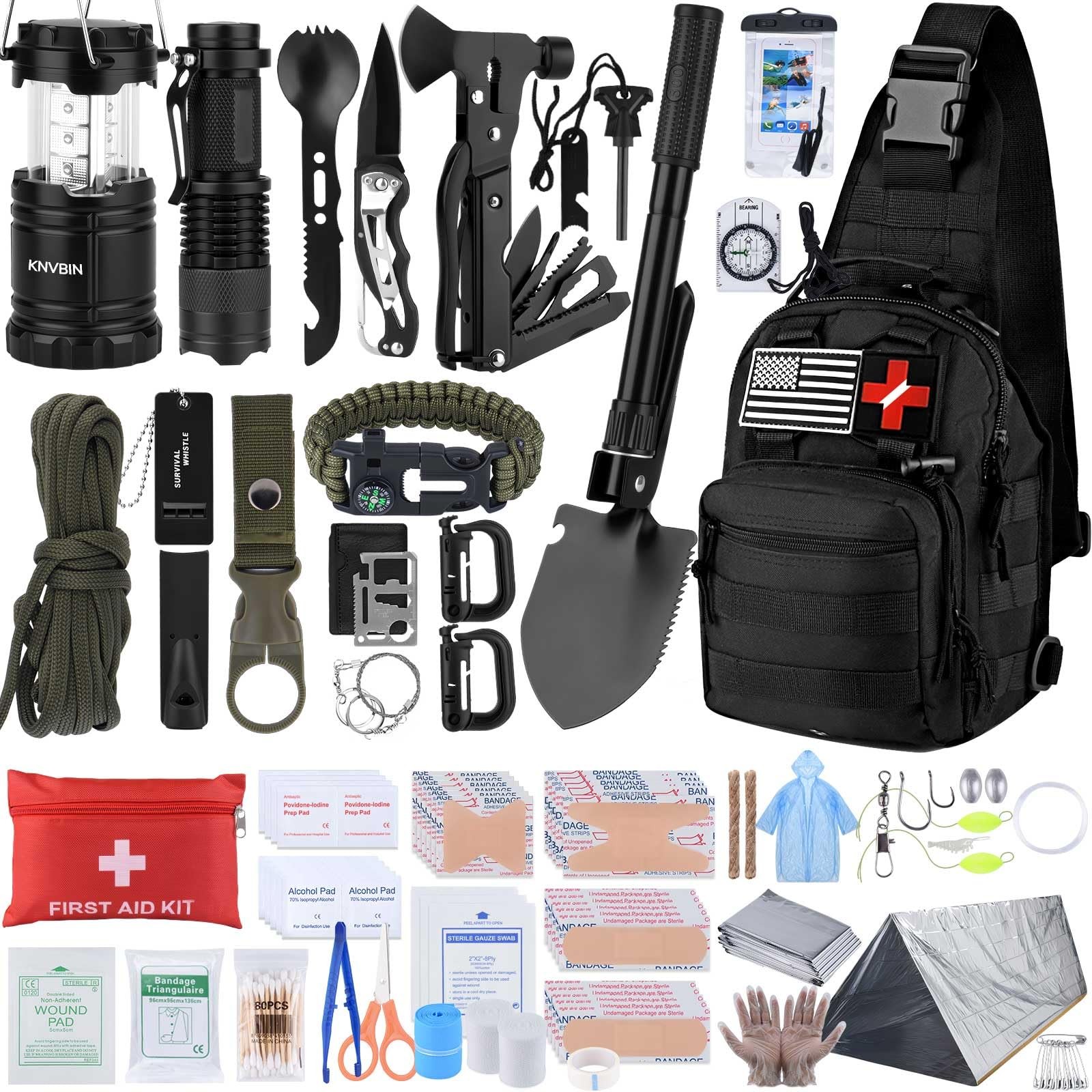 Survival Kit, 250pcs Survival Tools Tactical Gear and Trauma Bag, Survival Fi...