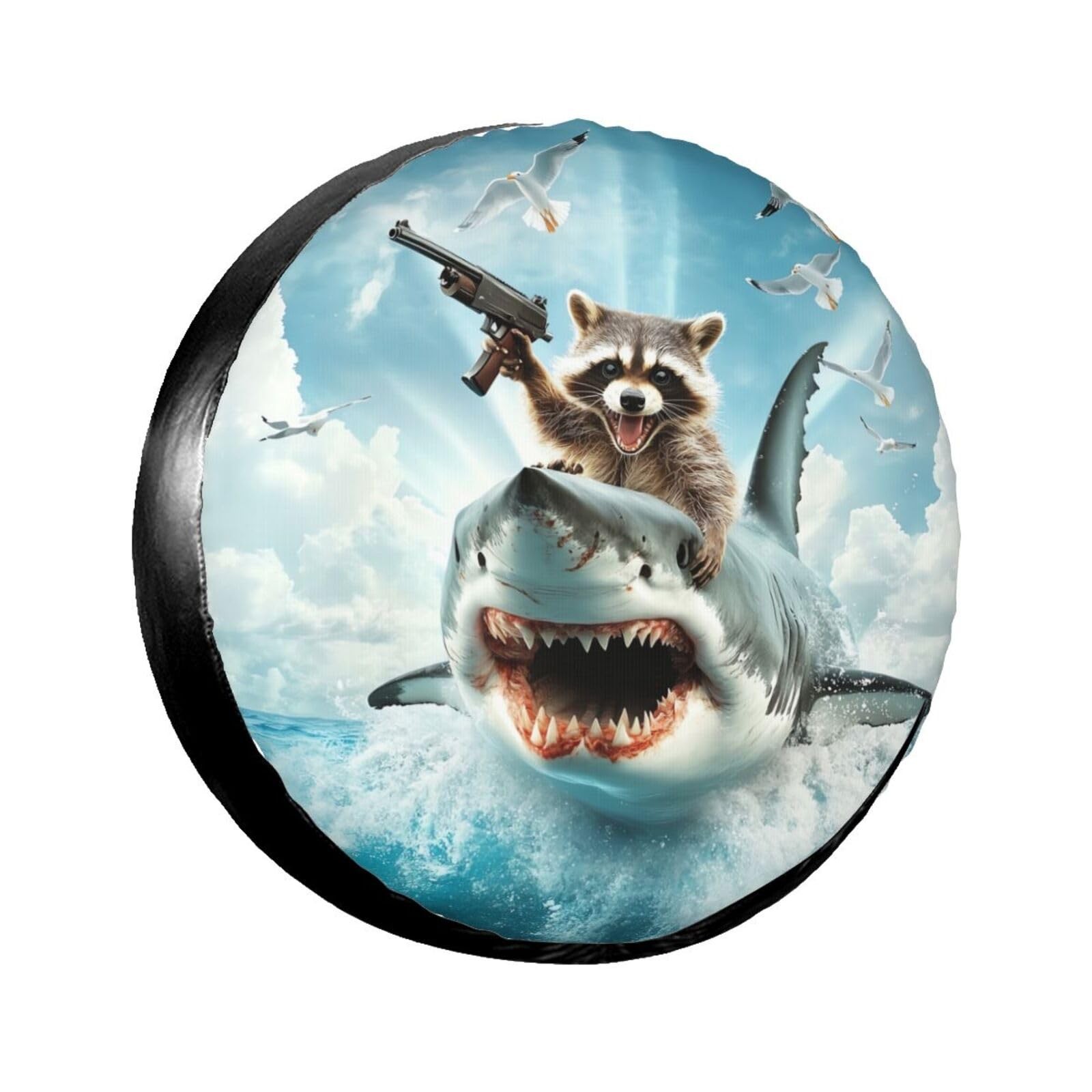Funny Shark Raccoon Spare Tire Cover for Rv SUV Trailer Truck Camper,Waterpro...