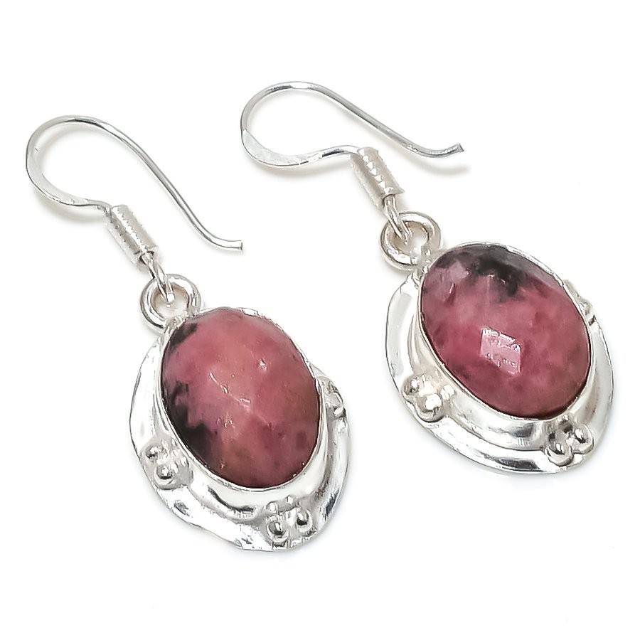Pink Rhodonite Gemstone Handmade 925 Sterling silver Jewelry Earring Size 1.45