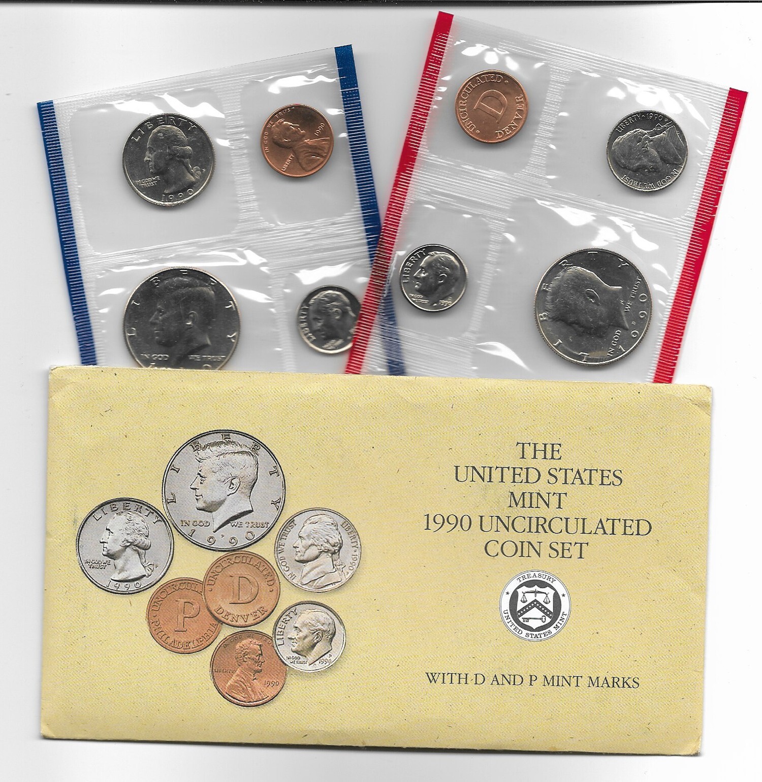 1990 US Mint 10 Coin Uncirculated Set Complete Philadelphia & Denver OGP & COA