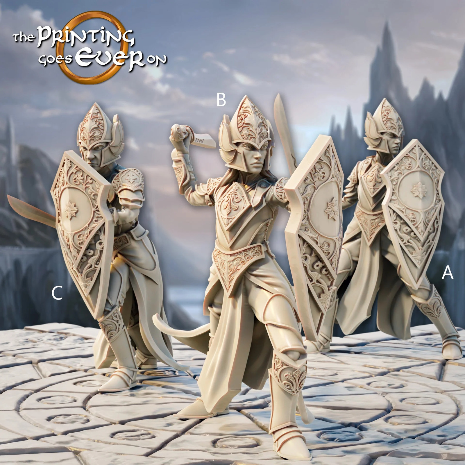 Elven Sentries (Set of 3) - 28-32mm Silver - Resin Tabletop Miniatures