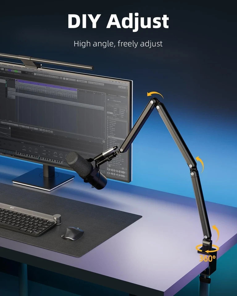 Rotatable Mic Arm with Clamp Boom Arm for Light Mics 3/8'' 5/8'' Thread.