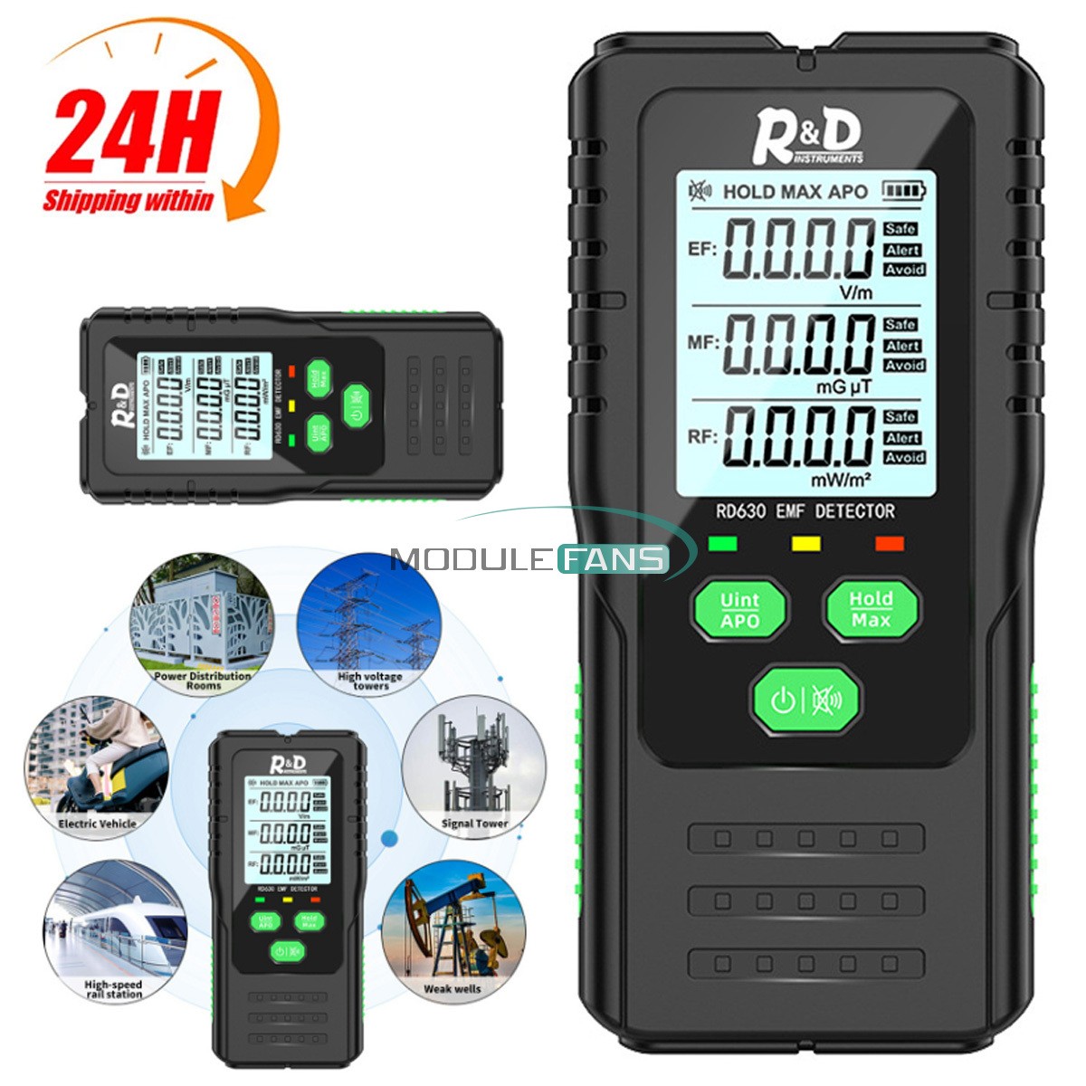 Portable 3-in-1 Nuclear Radiation Detector GM Geiger Counter Tube RF Dosimeter