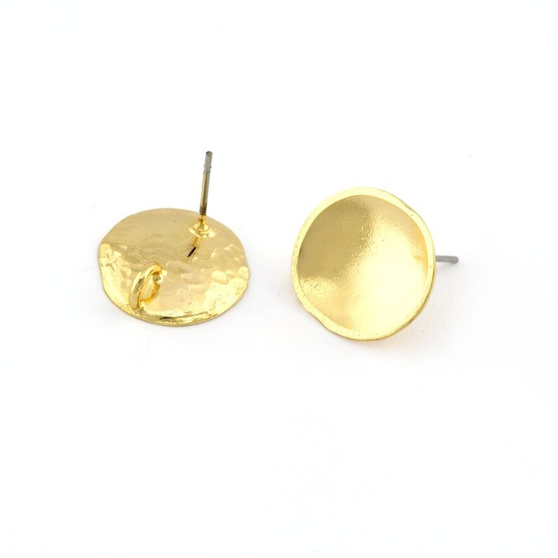 1 pair Round Disc Earring Stud Posts with Loop , Shiny Gold Plated Brass ,5392