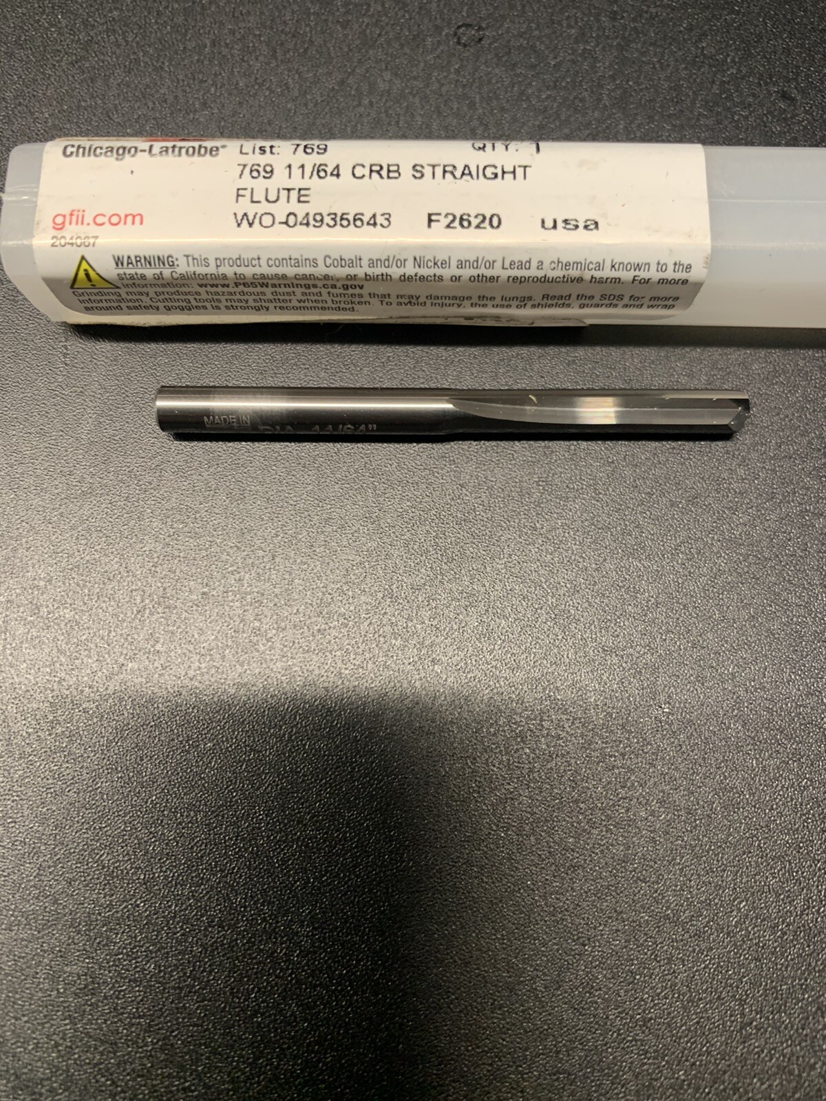 Chicago-Latrobe 78595 Carbide Straight Stub Fluted Drill Bit,List# 769,11/64 In
