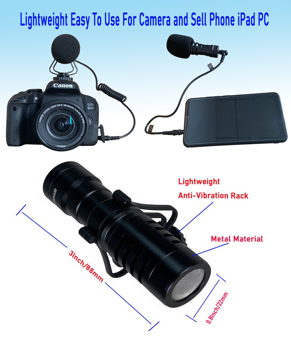 Universal Video Microphone Condensor For Nikon Canon DSLR Camera Android Mic US