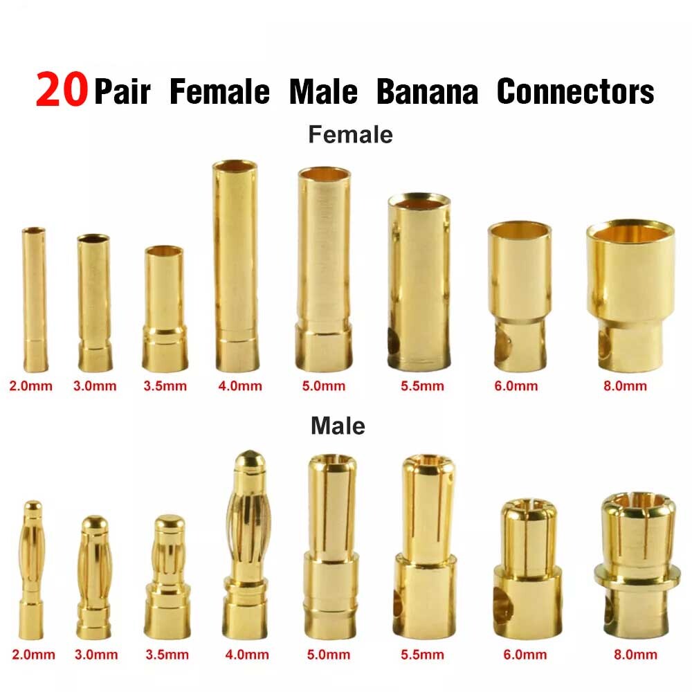 20pair RC Bullet Connector 2/3/3.5/4.0/5/5.5/6/8mm Male Female Banana Plug USA
