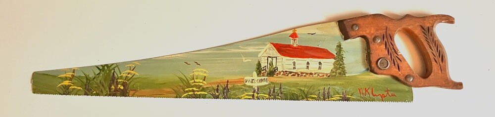 "OLD CHURCH PAINTING"  on CARPENTERS SAW