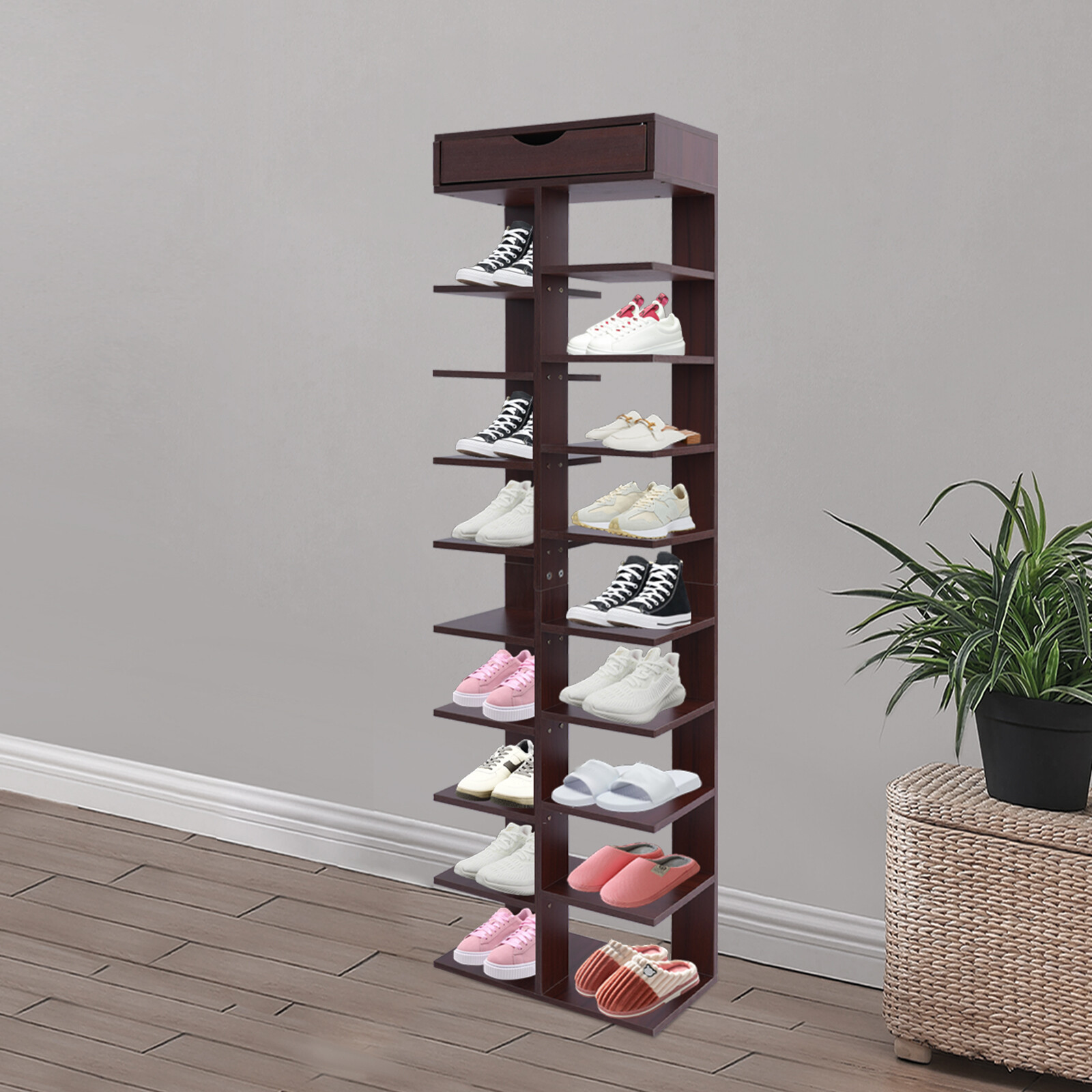 10 Tier Vertical Shoe Rack, Free Standing Shoe Storage Rack, Modern Shoe Rack