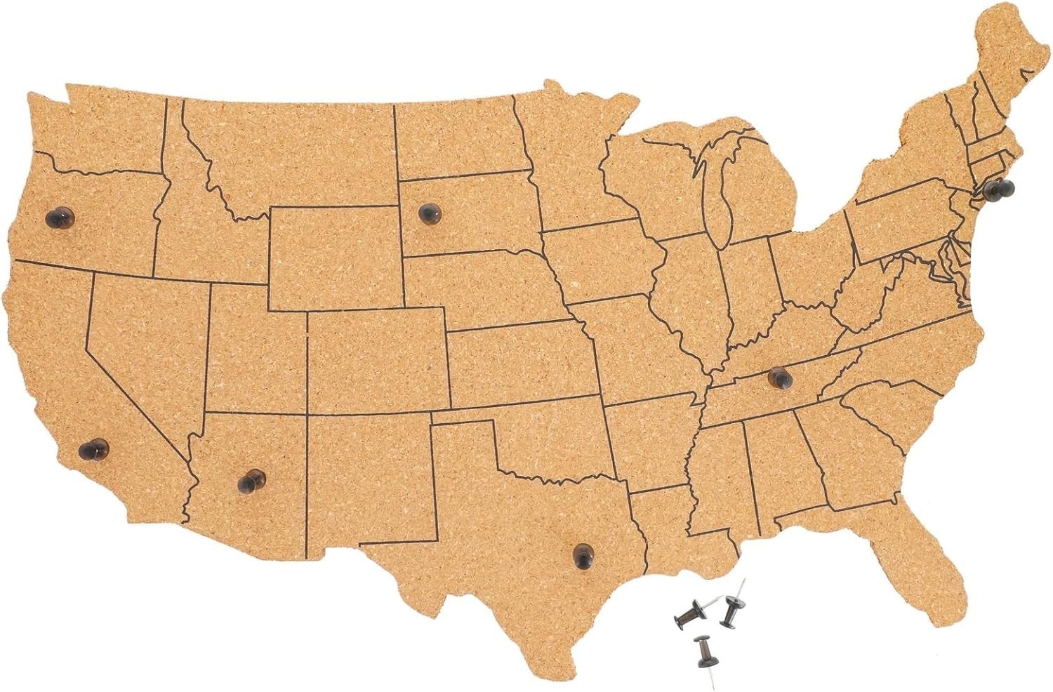 US Map Cork Board - Travel Tracking with 16 x 10 Inches, Brown