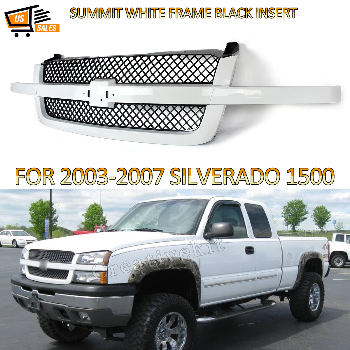 Summit White Grille w/ Black Mesh Insert For 2003-2007 Chevrolet Silverado 1500