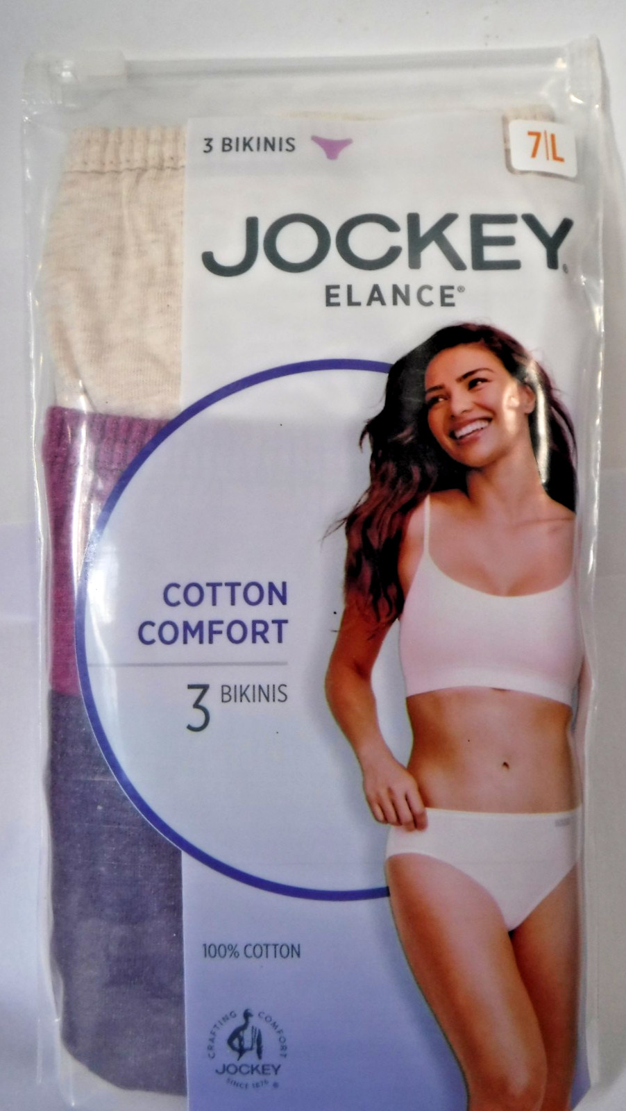 Jockey 3 Bikinis Panties Cotton waistband 1489 sz 7 Purple Oatmeal 100% cotton