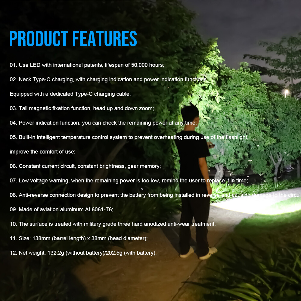 Trustfire 550M Zoomable Extendable Rechargeable EDC Flashlight Magnetic Portable