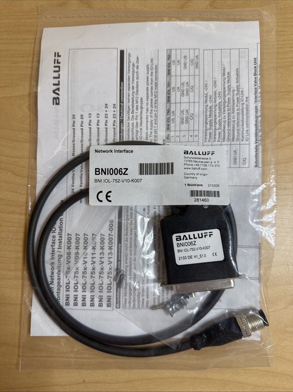NEW! Balluff BNI006Z IO Link Network Interface Cable BNI IOL-752-V10-K007