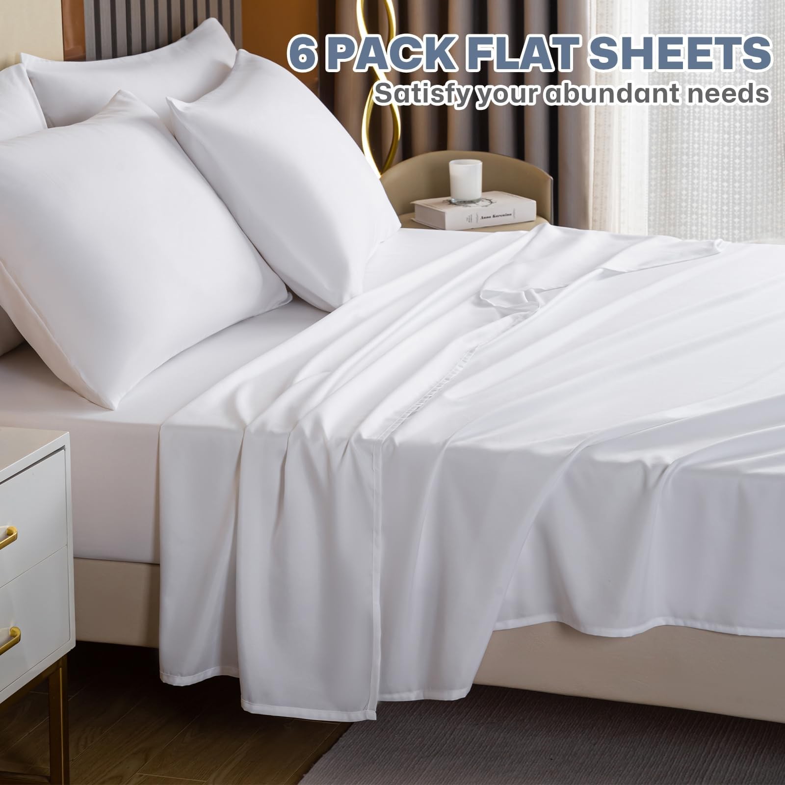 White Twin Flat Sheets Only Bulk Microfiber Hotel Massage Bedding 6 Pack