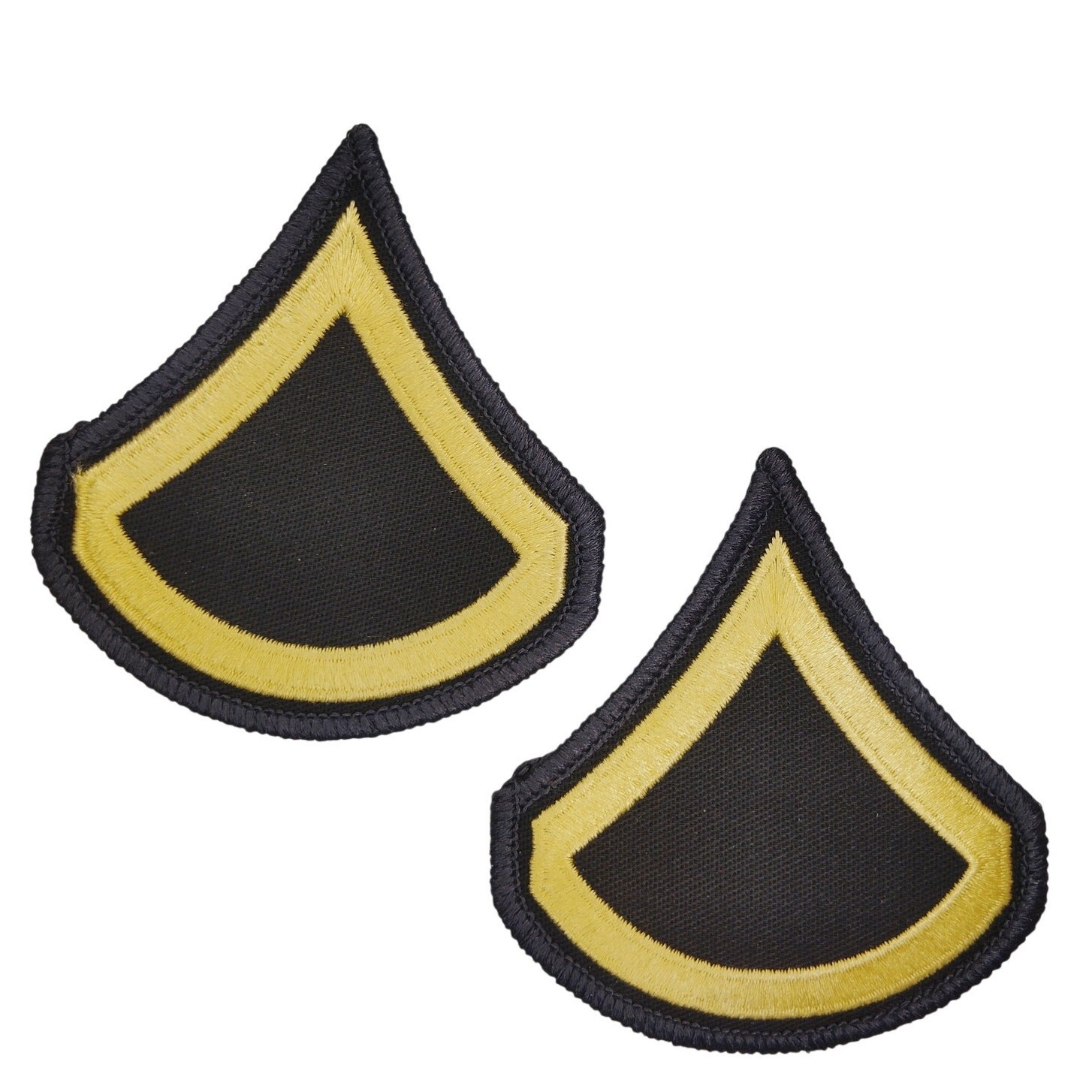 Vintage US Army PFC E‑3 Rank Chevrons Male Gold on Black Pair Sew‑On