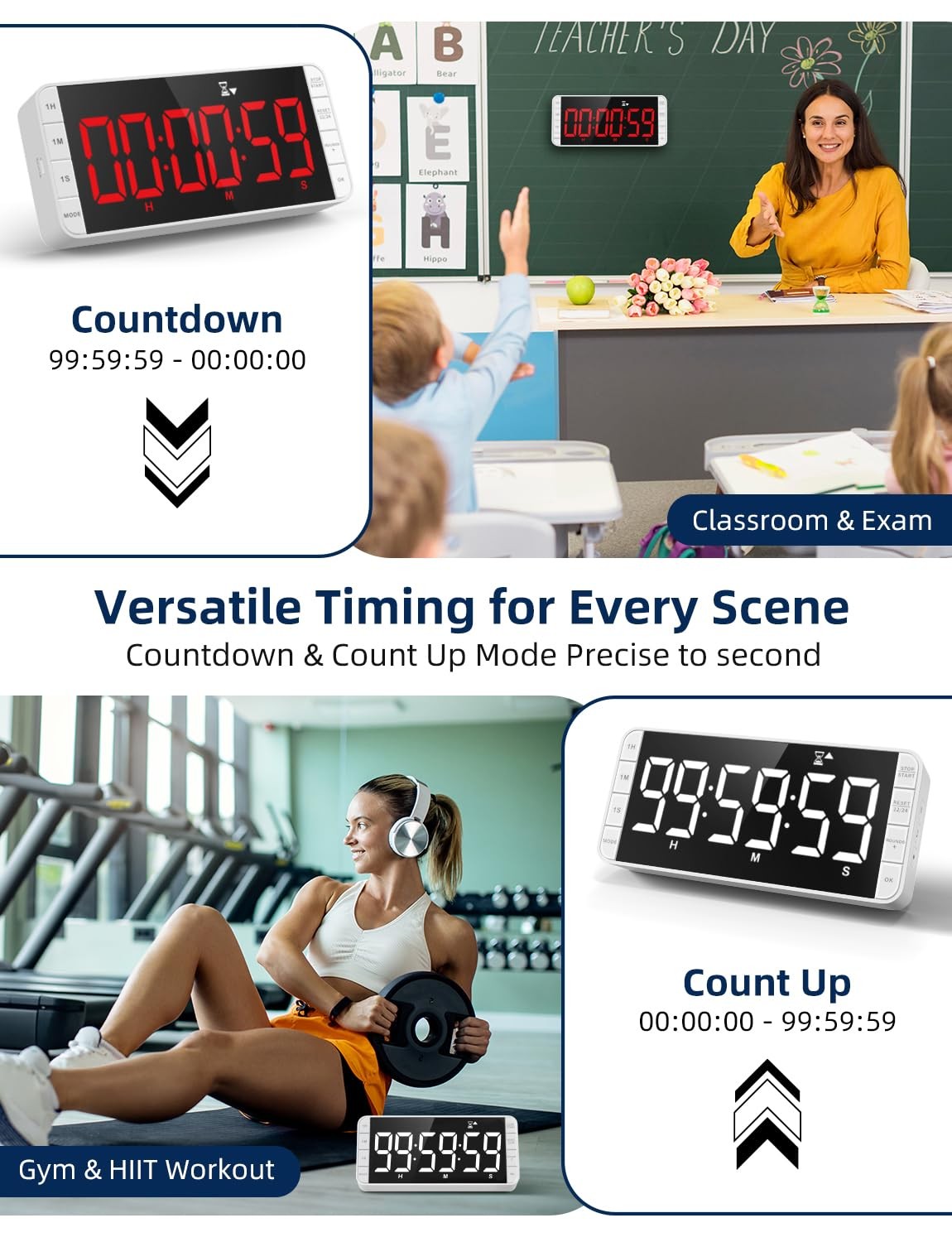 7.8" Digital Kitchen Timer with Large LED Display, Magnetic Rechargeable Coun...