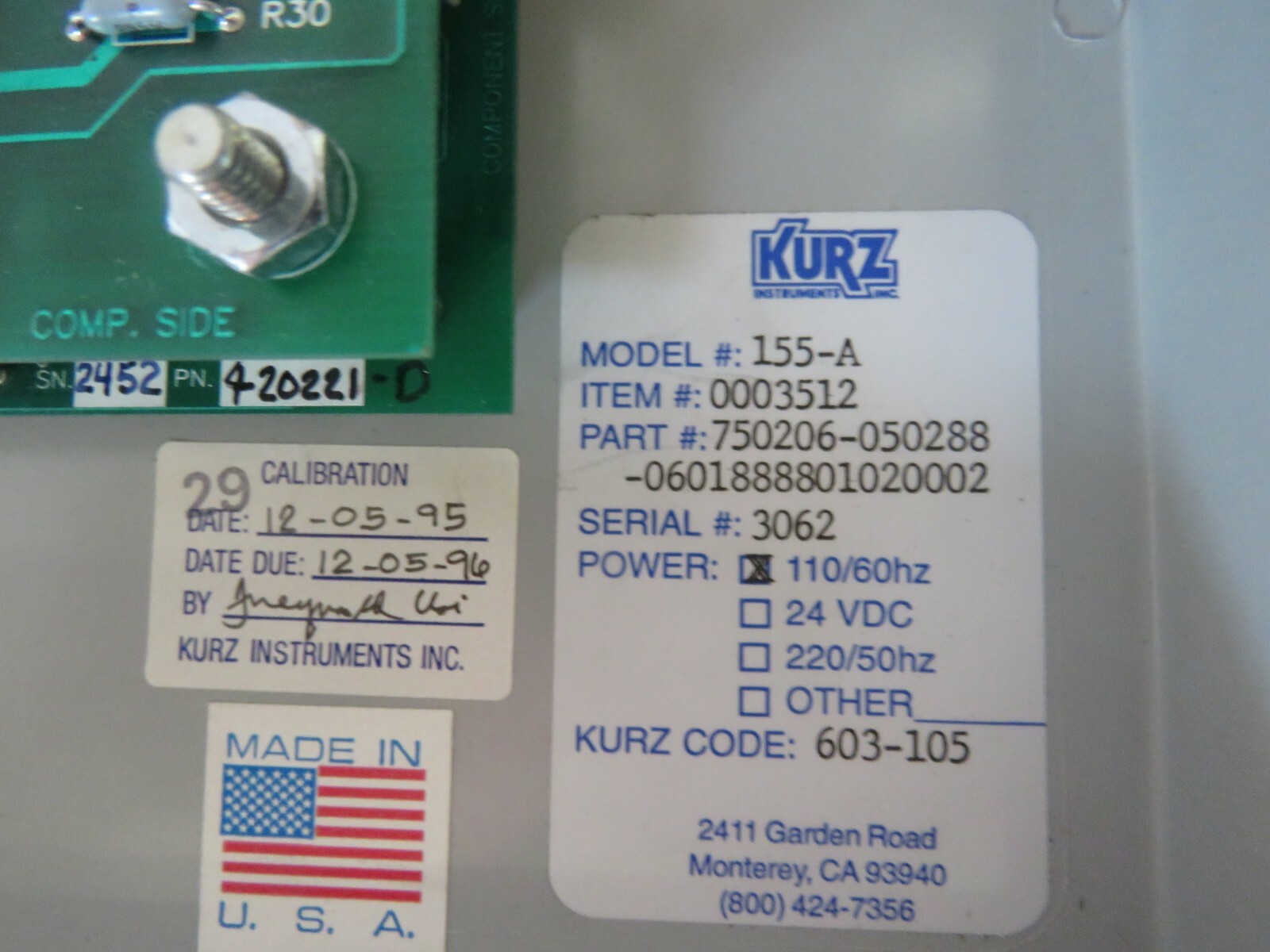 KURZ SERIES 155 ADAM MASS FLOW COMPUTER 155-A NEW