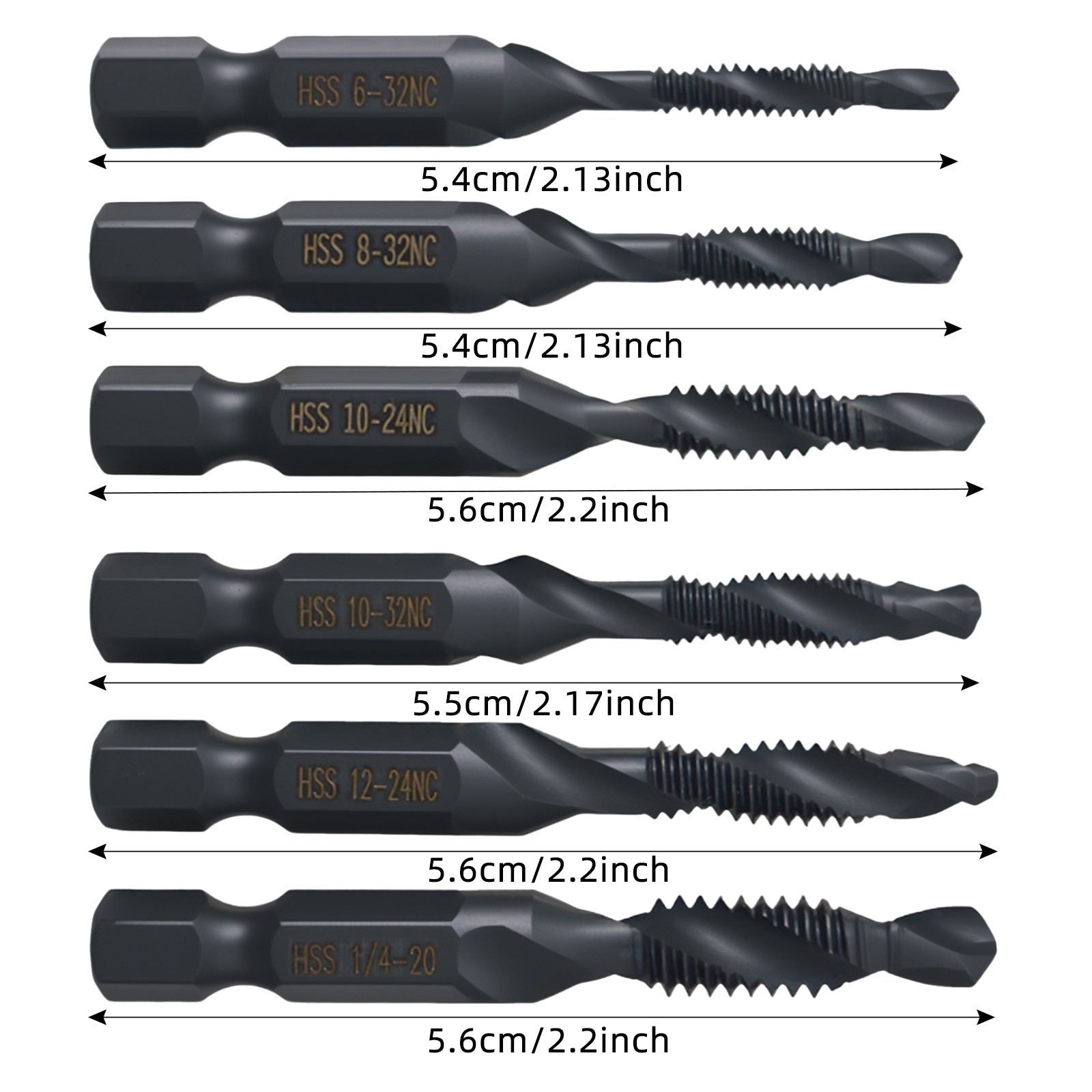 6Pcs SAE Drill Tap Set 3-in-1 HSS 4341 Drilling Tapping Deburring Tool