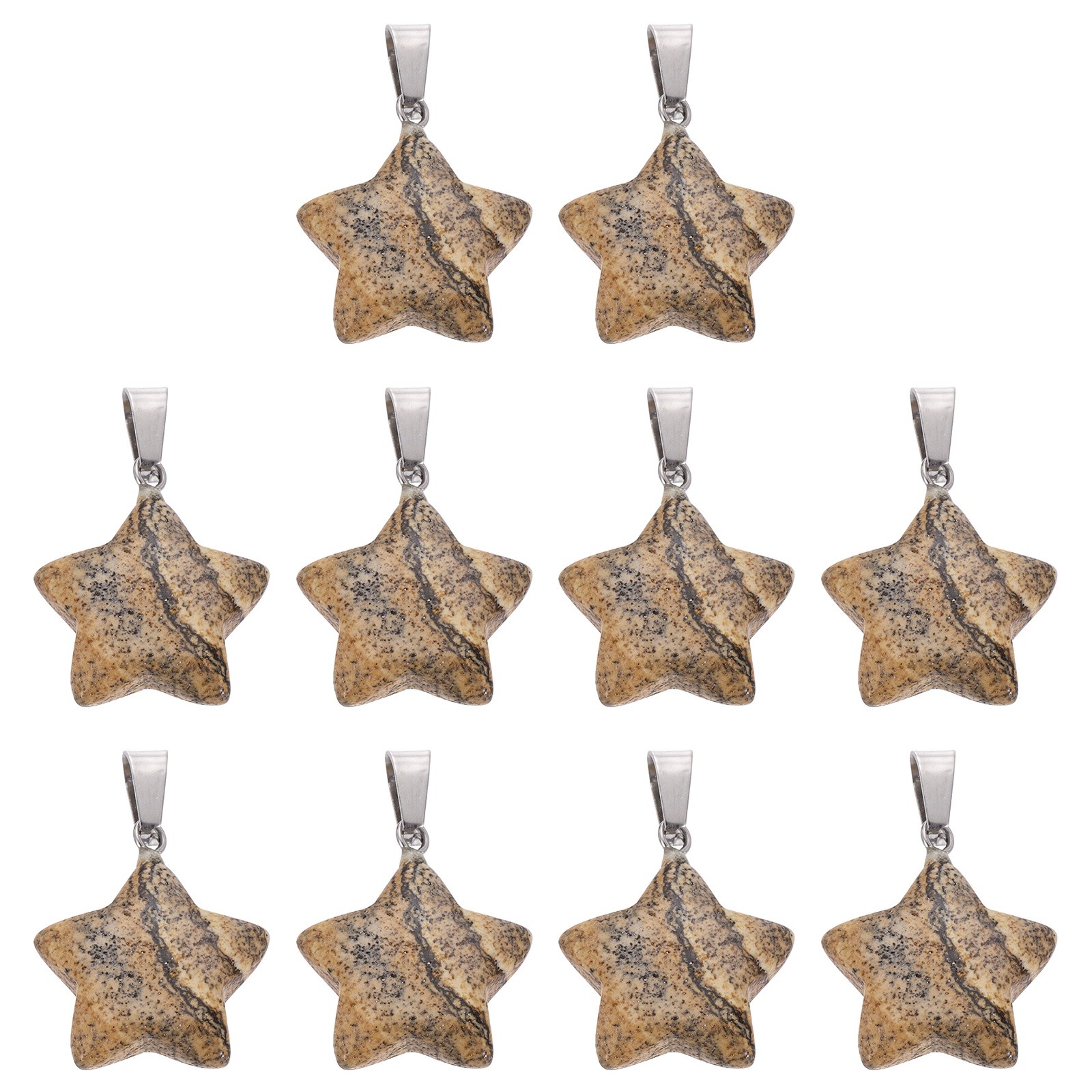 10 Pcs Star Stone Pendants, 20mm Natural Crystal Star Charm Pale Beige