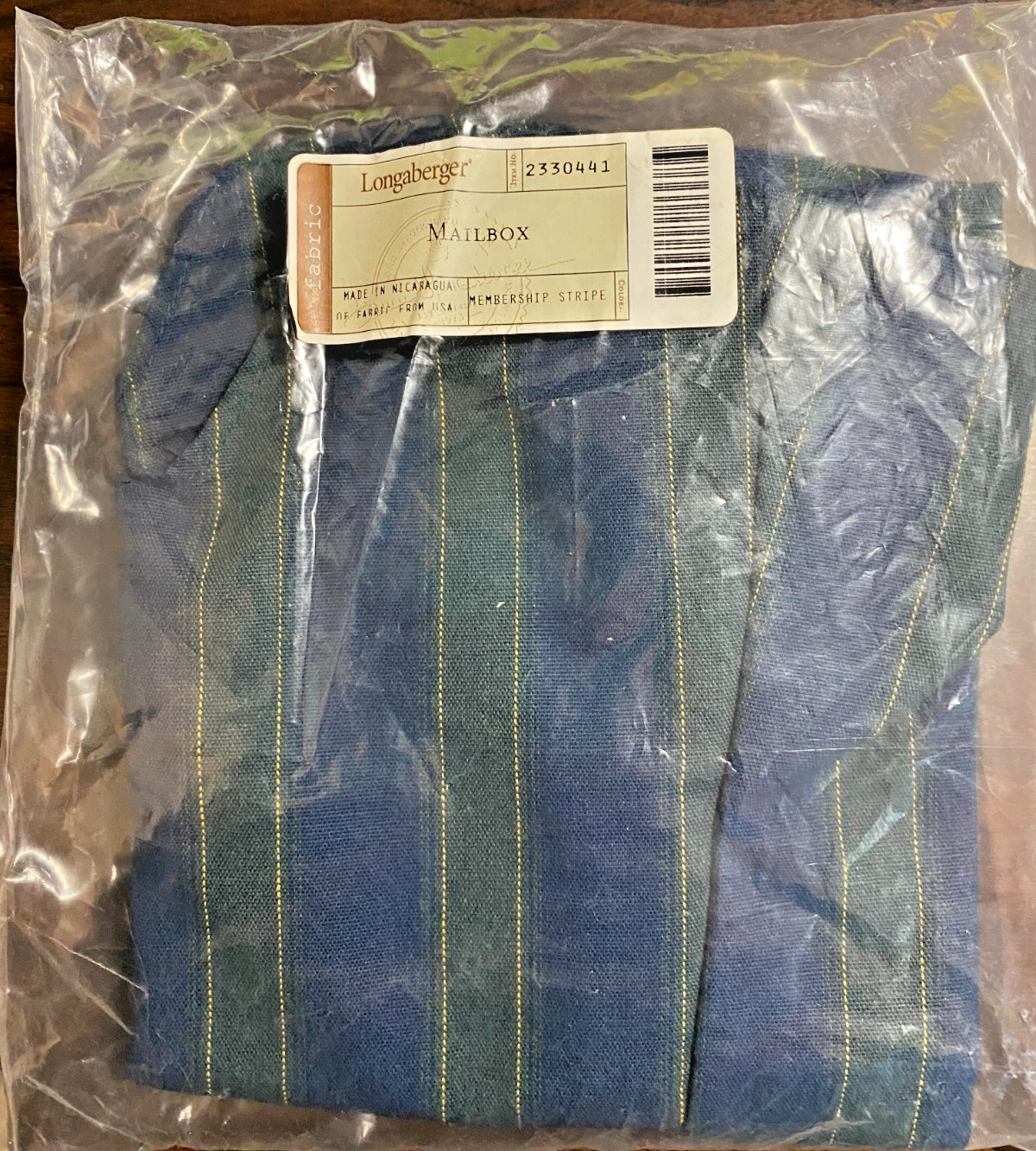 Longaberger Mailbox Basket Liner Blue and Green Stripe #2330441 New