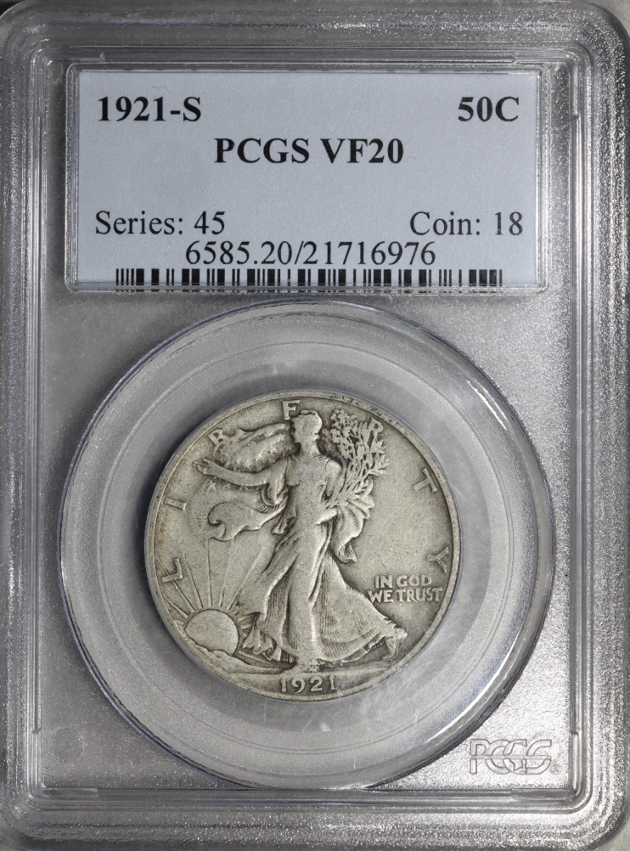 1921-S 50C Walking Liberty Half Dollar PCGS VF20