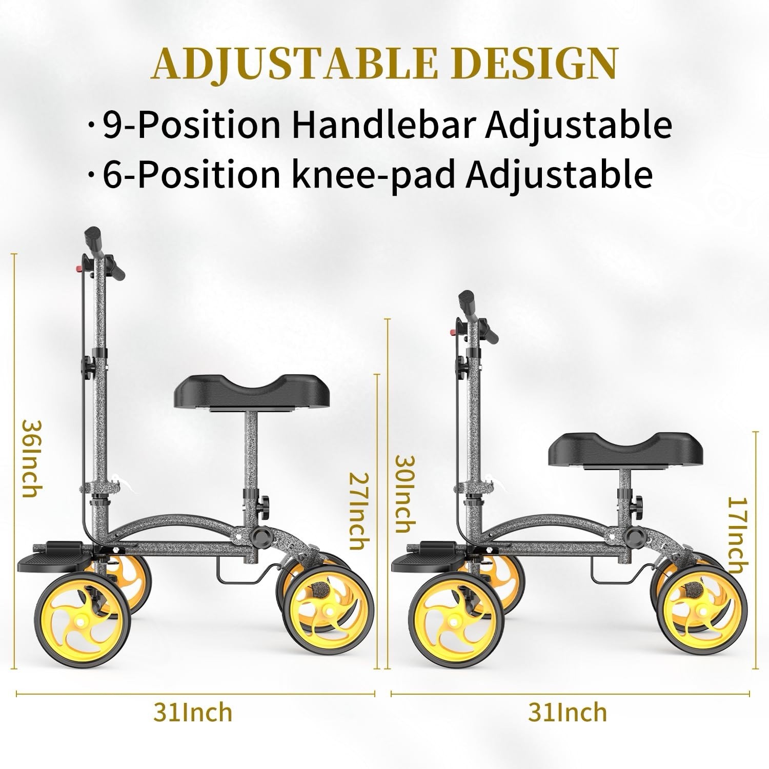 Lightweight Knee Scooter, Foldable & Adjustable Knee Scooter for Adults (Grey)