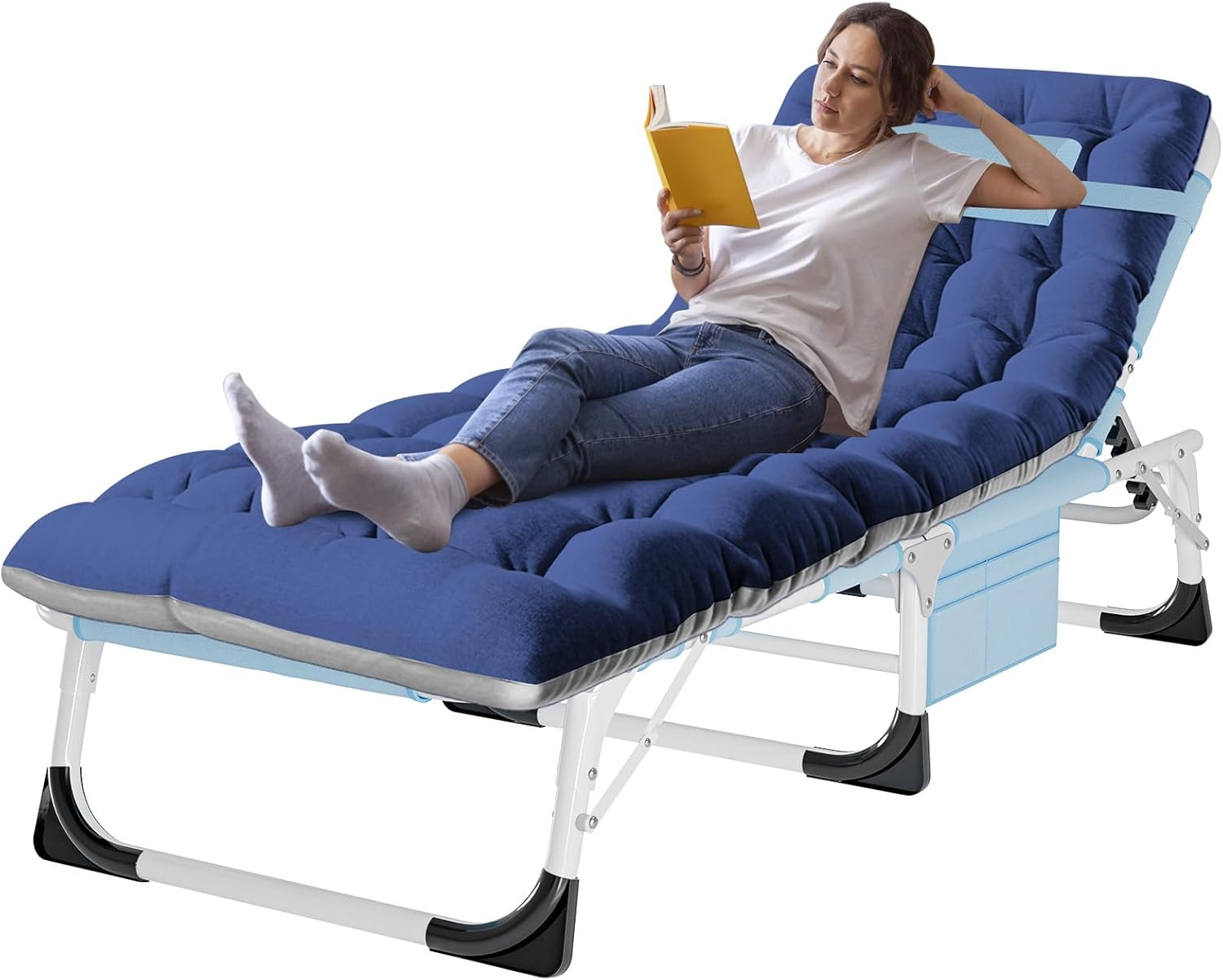 Heavy Duty Tanning Chair, Outdoor 5-Position Folding Chaise Lounge Chair with Pa