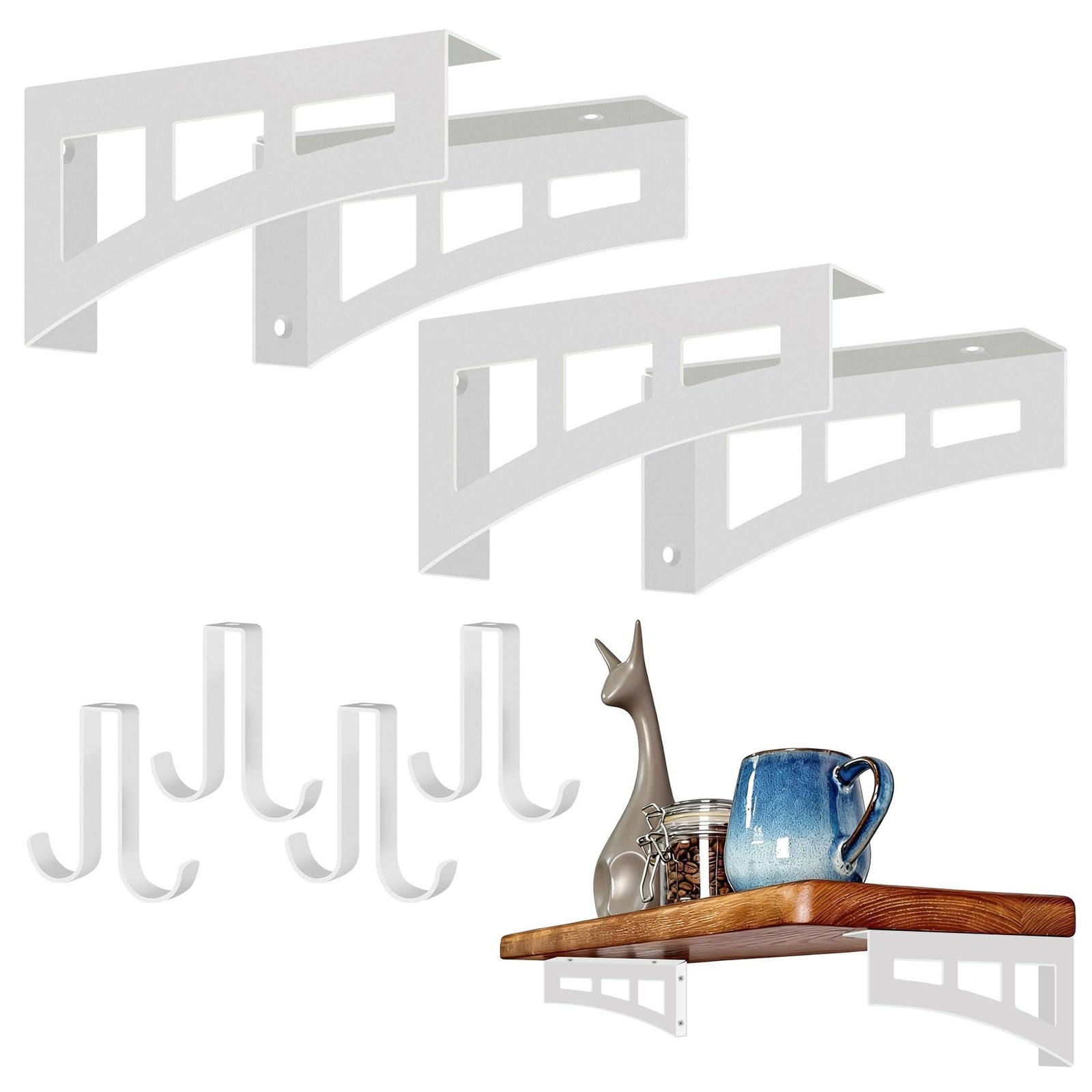 6 Inch White Shelf Brackets Hooks Heavy Duty Floating Support Mount Tool 4 PCS