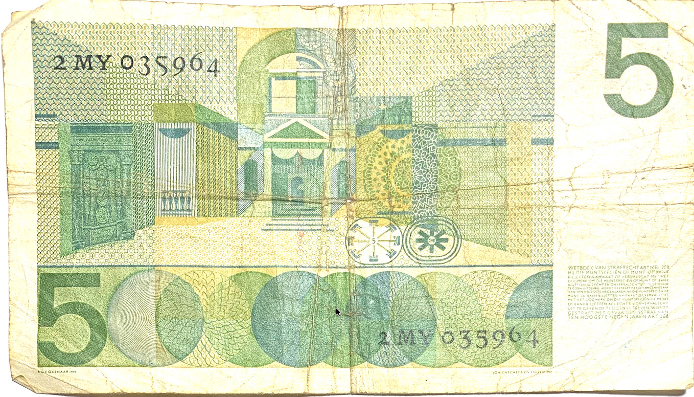 Netherlands 5 Gulden 1966 — Joost van den Vondel — P#90a