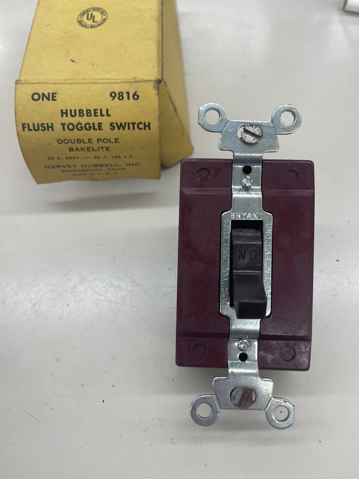 Hubbell 9816 Flush Toggle Switch Double Pole Bakelite Maroon