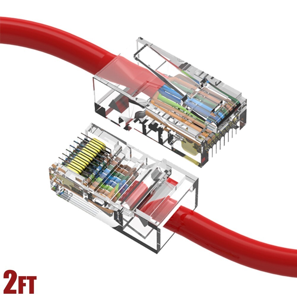 2FT Cat5e RJ45 Ethernet LAN Network UTP Non-Booted Patch Cable Copper Wire Red