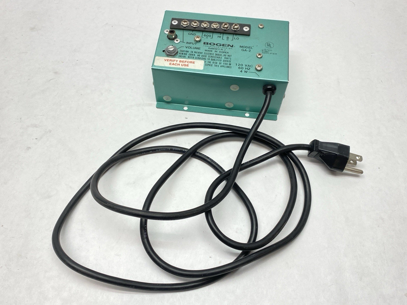 Bogen GA-2 Utility Amplifier 120V 600ohm 8ohm Solid State