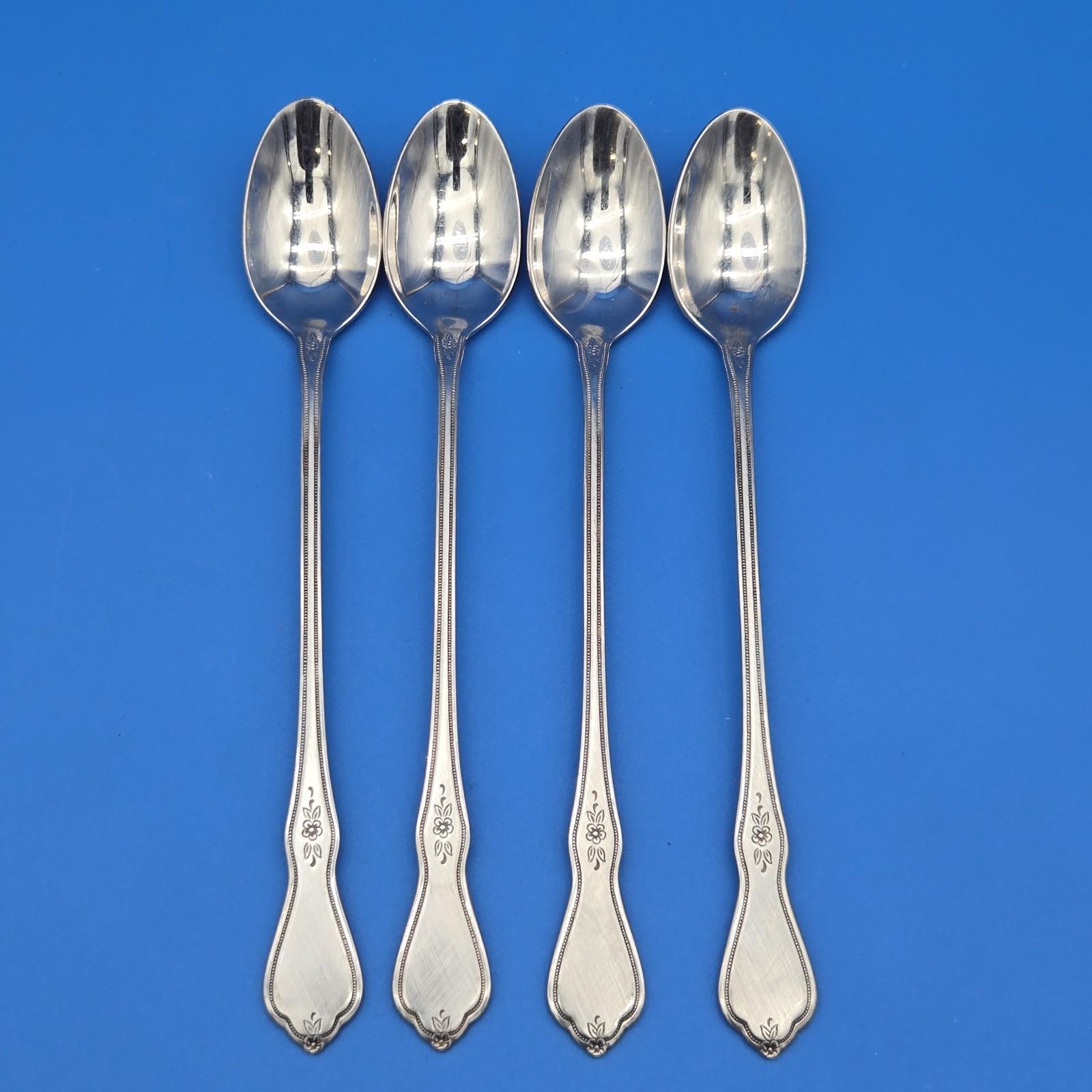 Oneida Morning Blossom Iced Tea Spoons Set of 4 Stainless Flatware