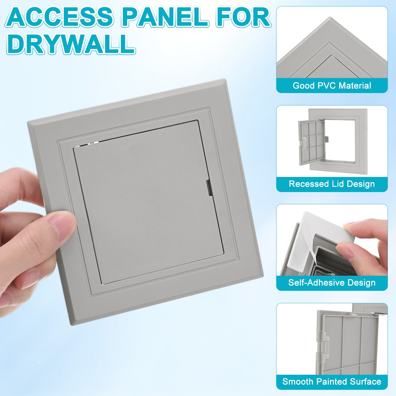 1-Pack Access Panel for Drywall, 3.7x3.7" Plastic Self Adhesive Cover [Gray]