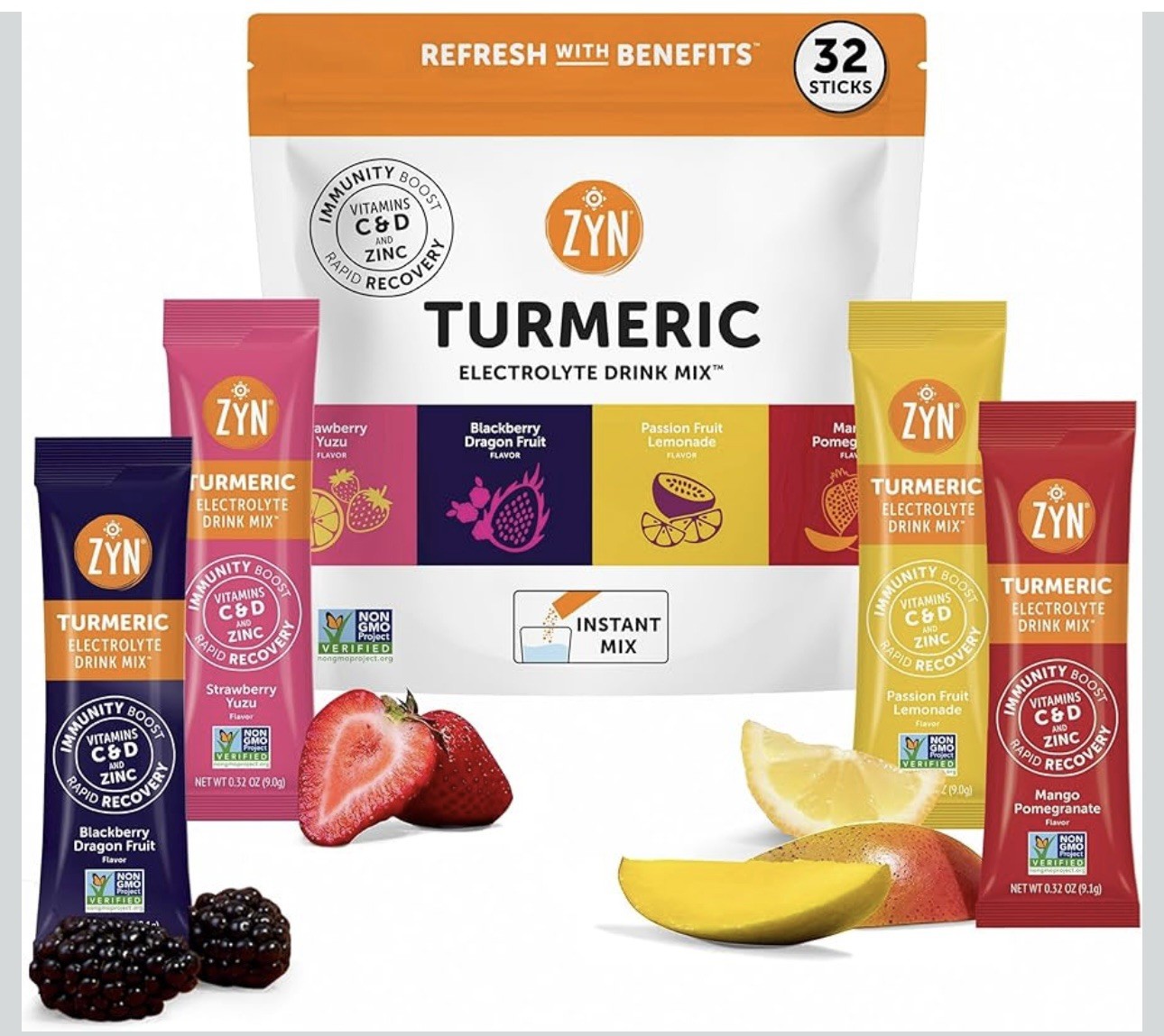 Electrolyte Drink Mix Powder Turmeric Hydration 32 Servings Energy Recovery Pack