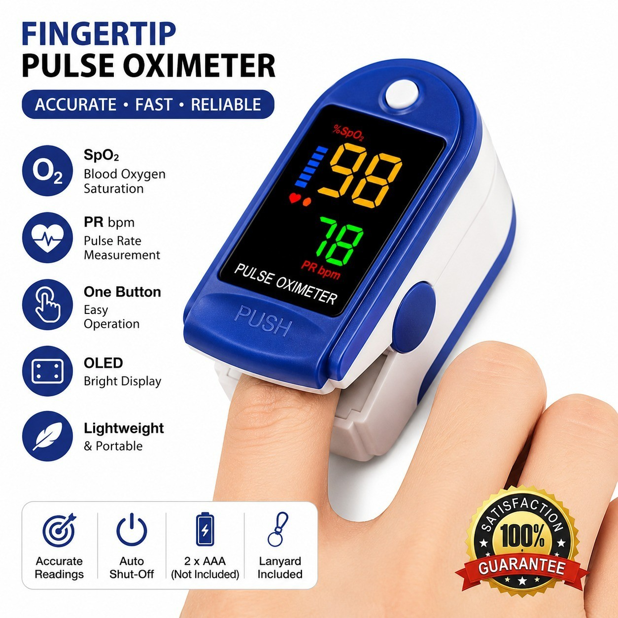 Finger Tip Pulse Oximeter Meter SpO2 Oxygen Saturation rate Heart Blood Monitor