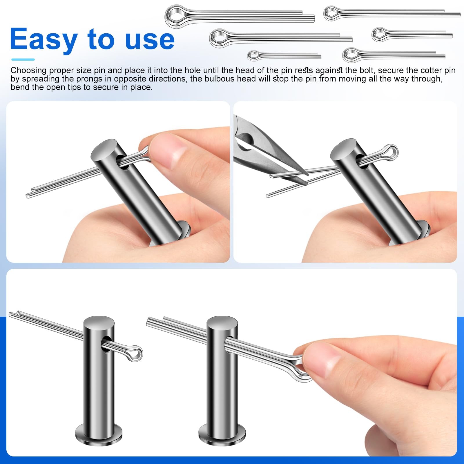 250PCS Cotter Pin Assortment Kit, 12 COTTER PINS (12 SIZE), Silver