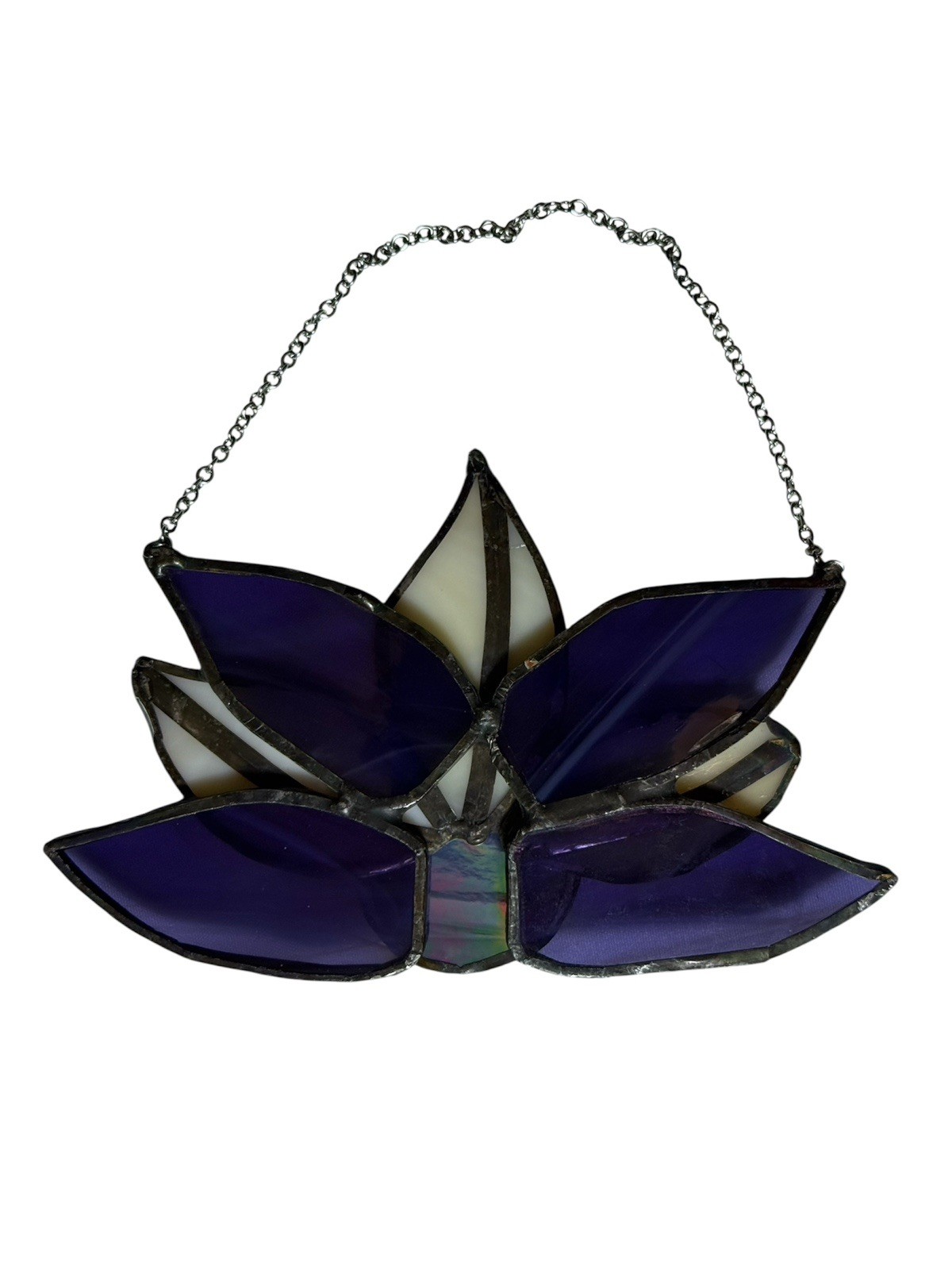 Purple & White Stained Glass Lotus Suncatcher