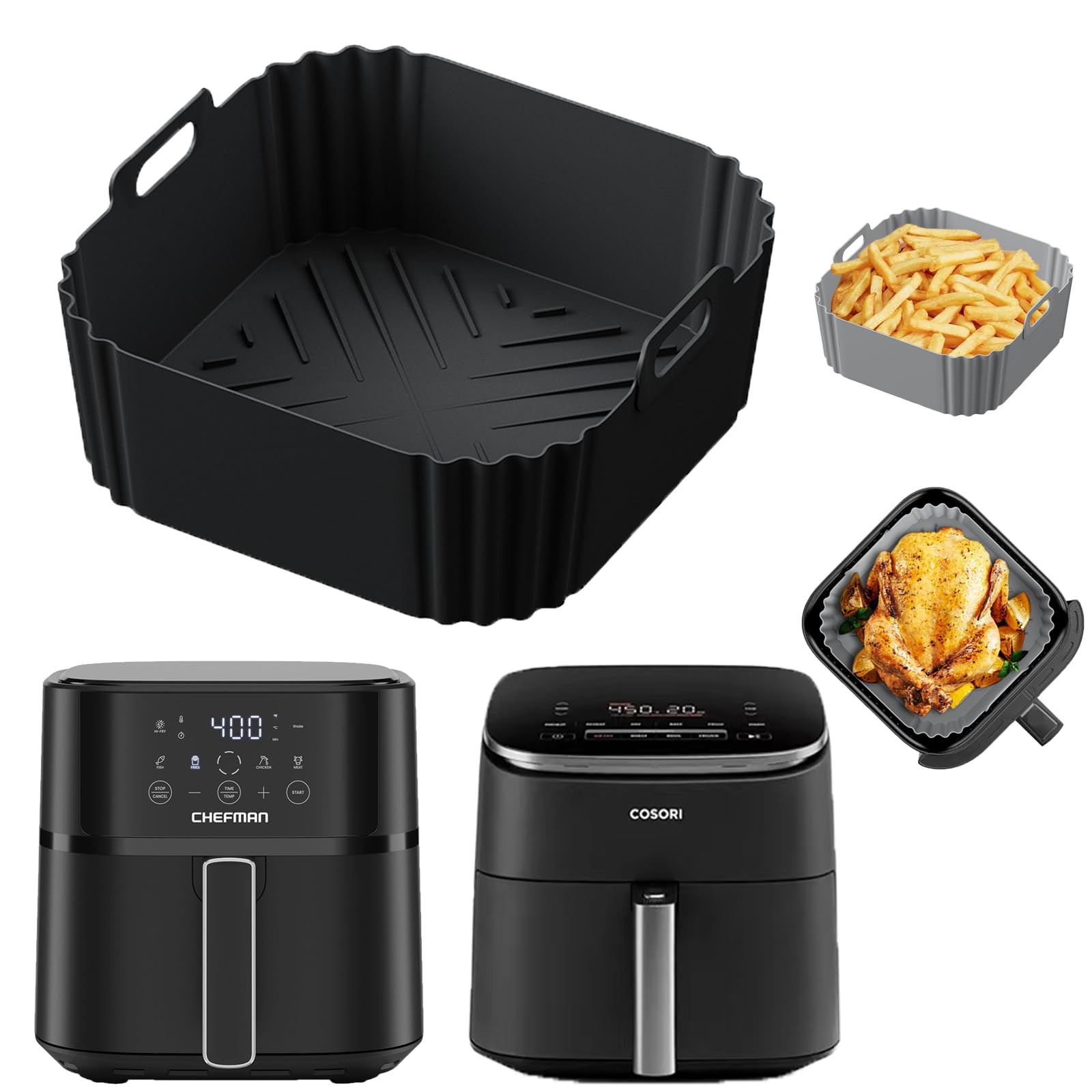 Silicone Air Fryer Liners for Chefman For 6QT Fryer(Black), Black