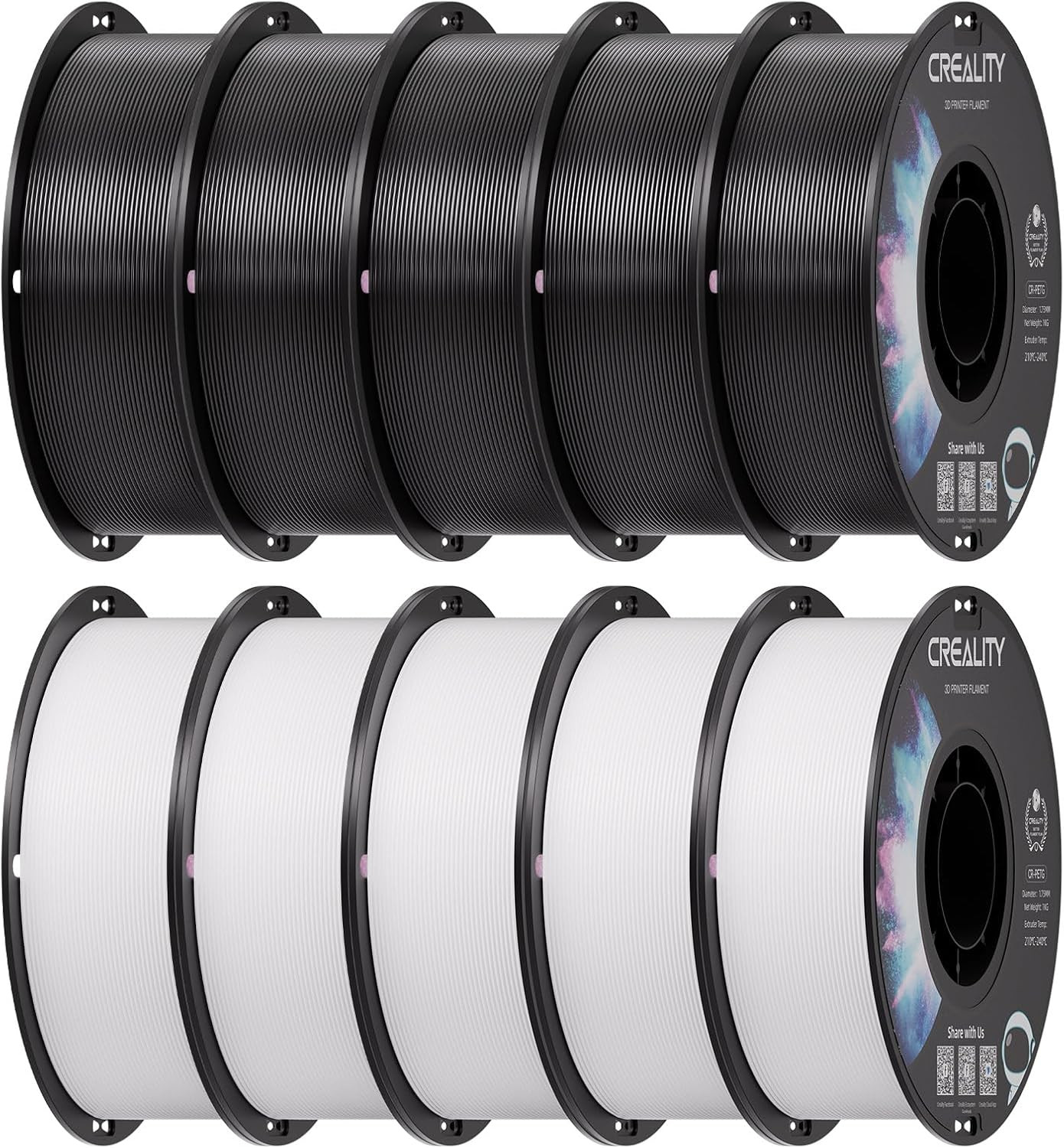 10 Kg Black & White PETG 1.75Mm Filament, 3D Printer Filament Bundle, Excellent