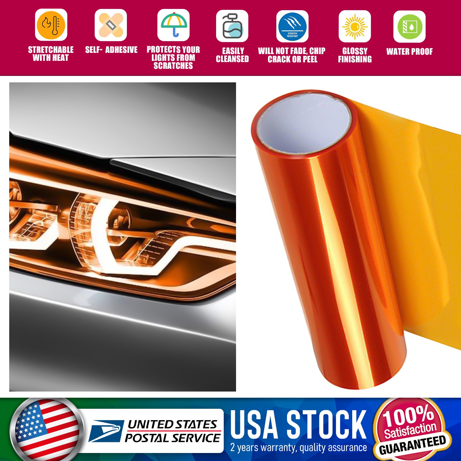 Amber Orange Lens Vinyl Protection Film For GMC Chevrolet Headlight Taillamp