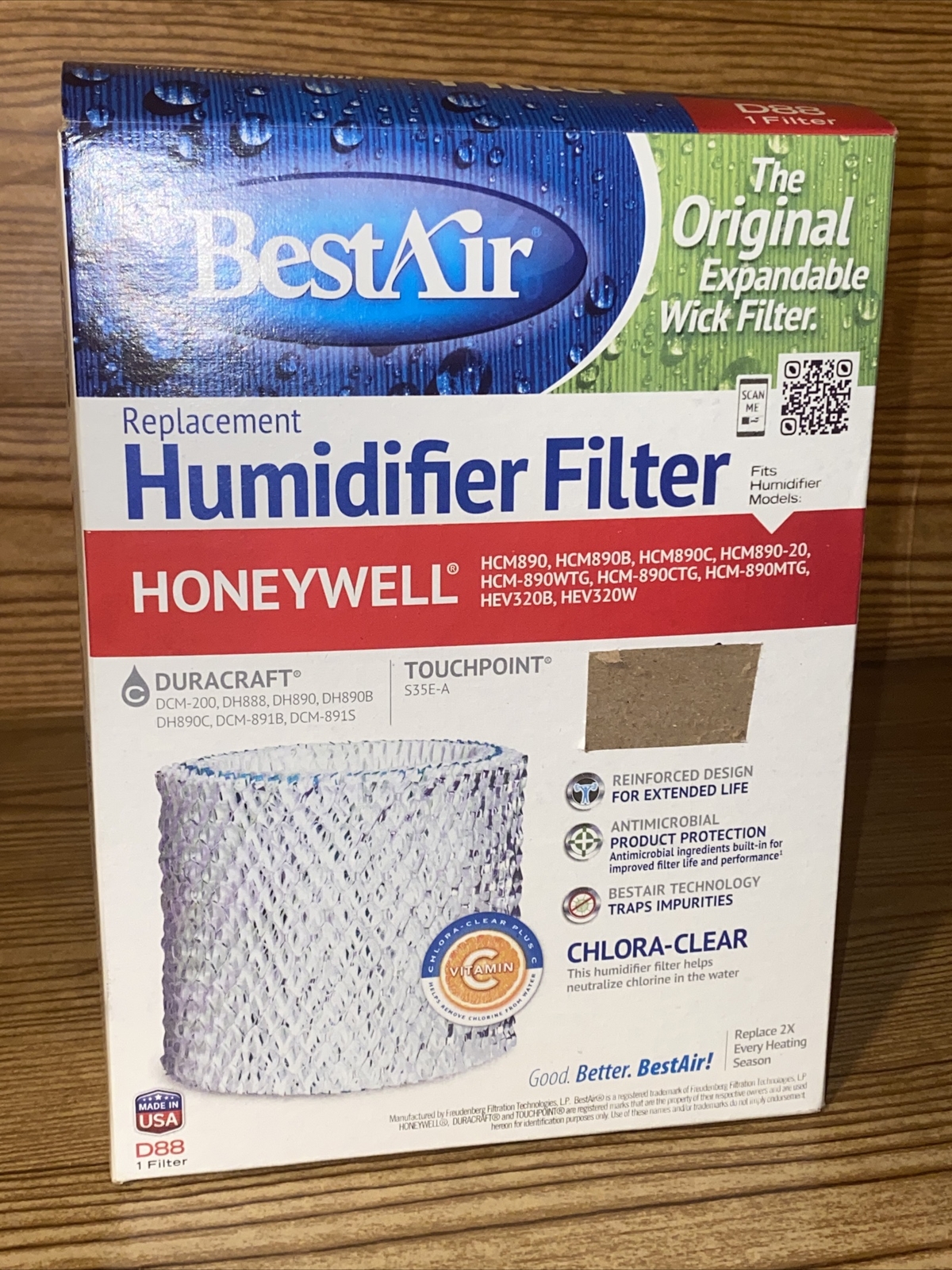 BestAir Humidifier Filter HONEYWELL D88 Made In USA 80% Made Frm Recycled Fibers