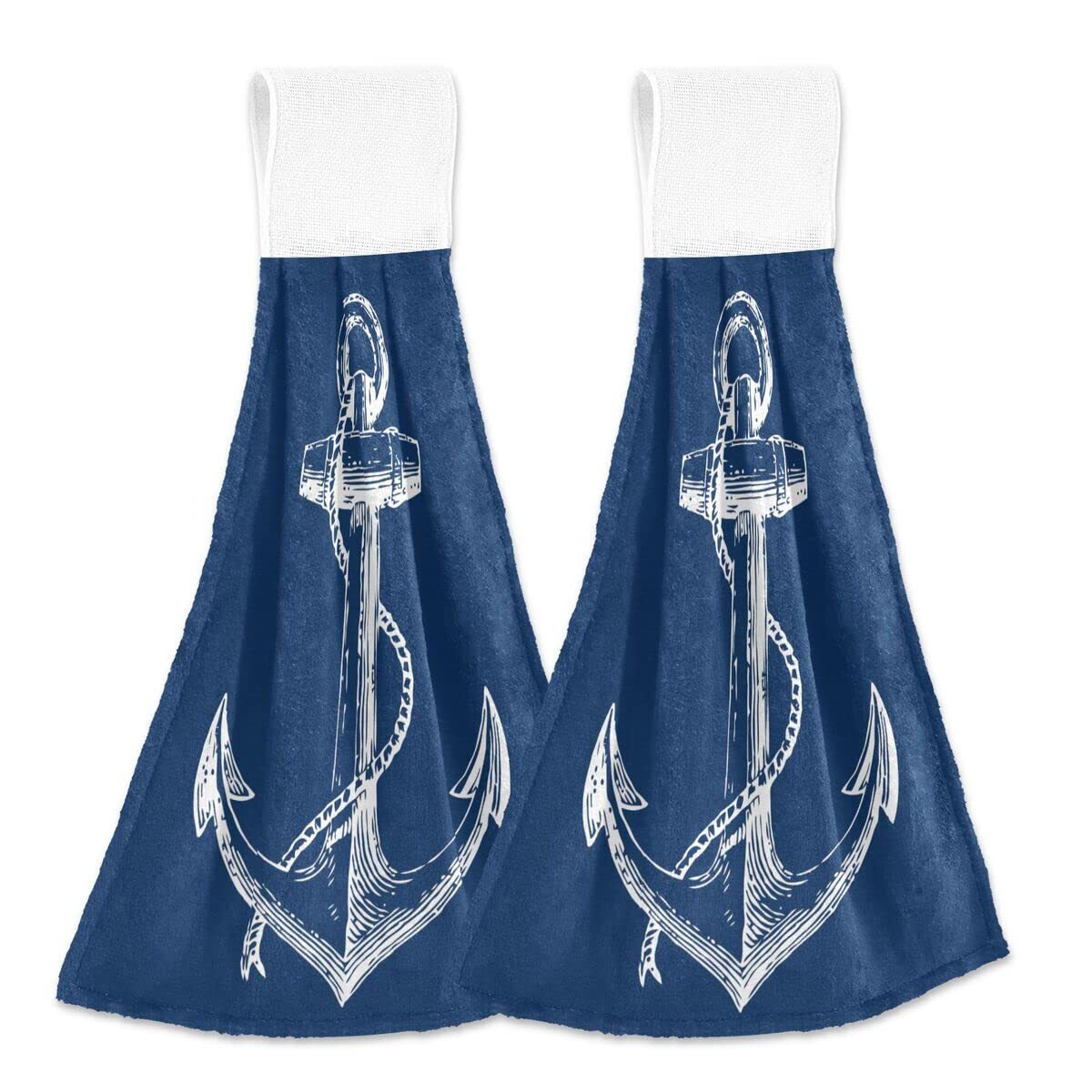 Set of 2 Nautical Anchor Hanging Hand Towels Ocean Sea Summer Towel Washcloth