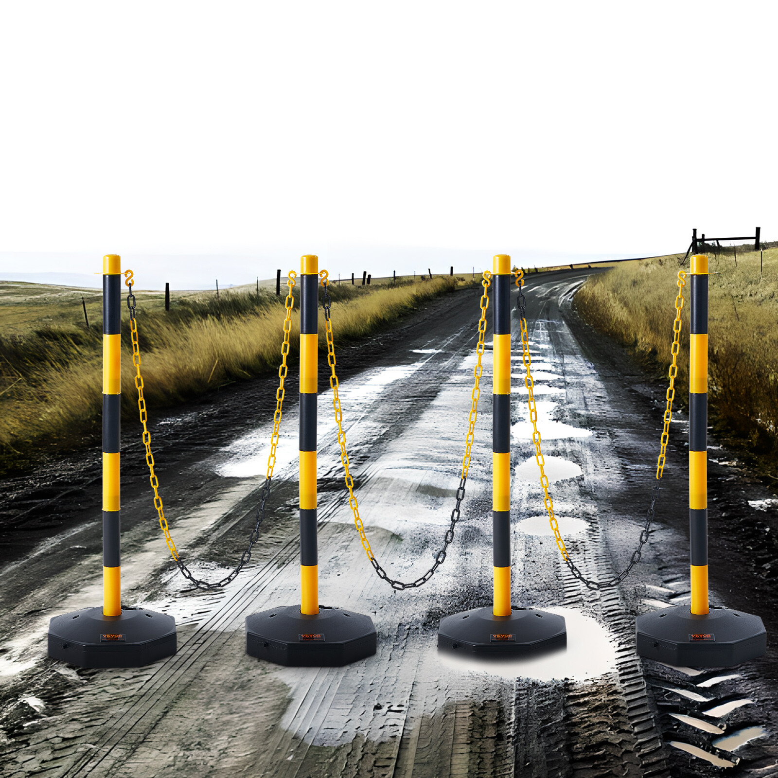 VEVOR 4PCs Traffic Delineator Post Cones with Fillable Base 8FT Chain Adjustable