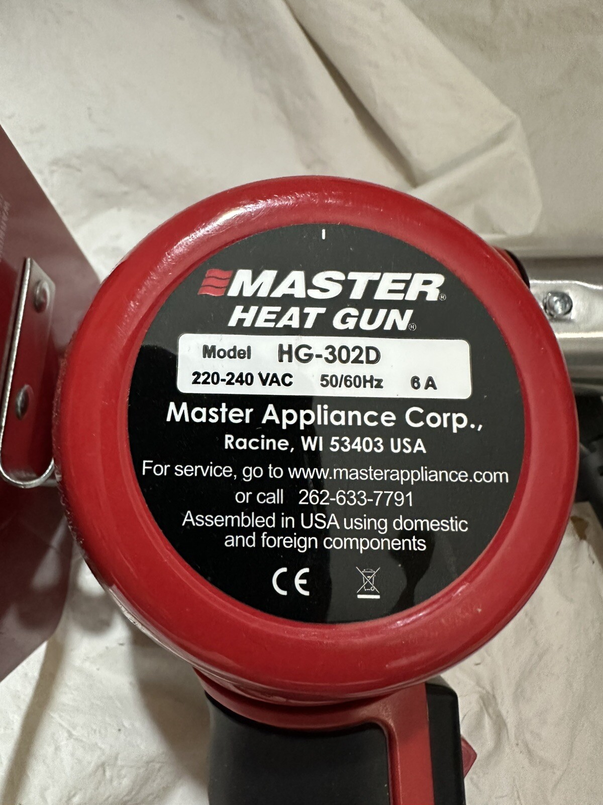 Master Appliance HG-302D Heat Gun, Electric Powered, 220V Ac, Fixed Temp 1a0