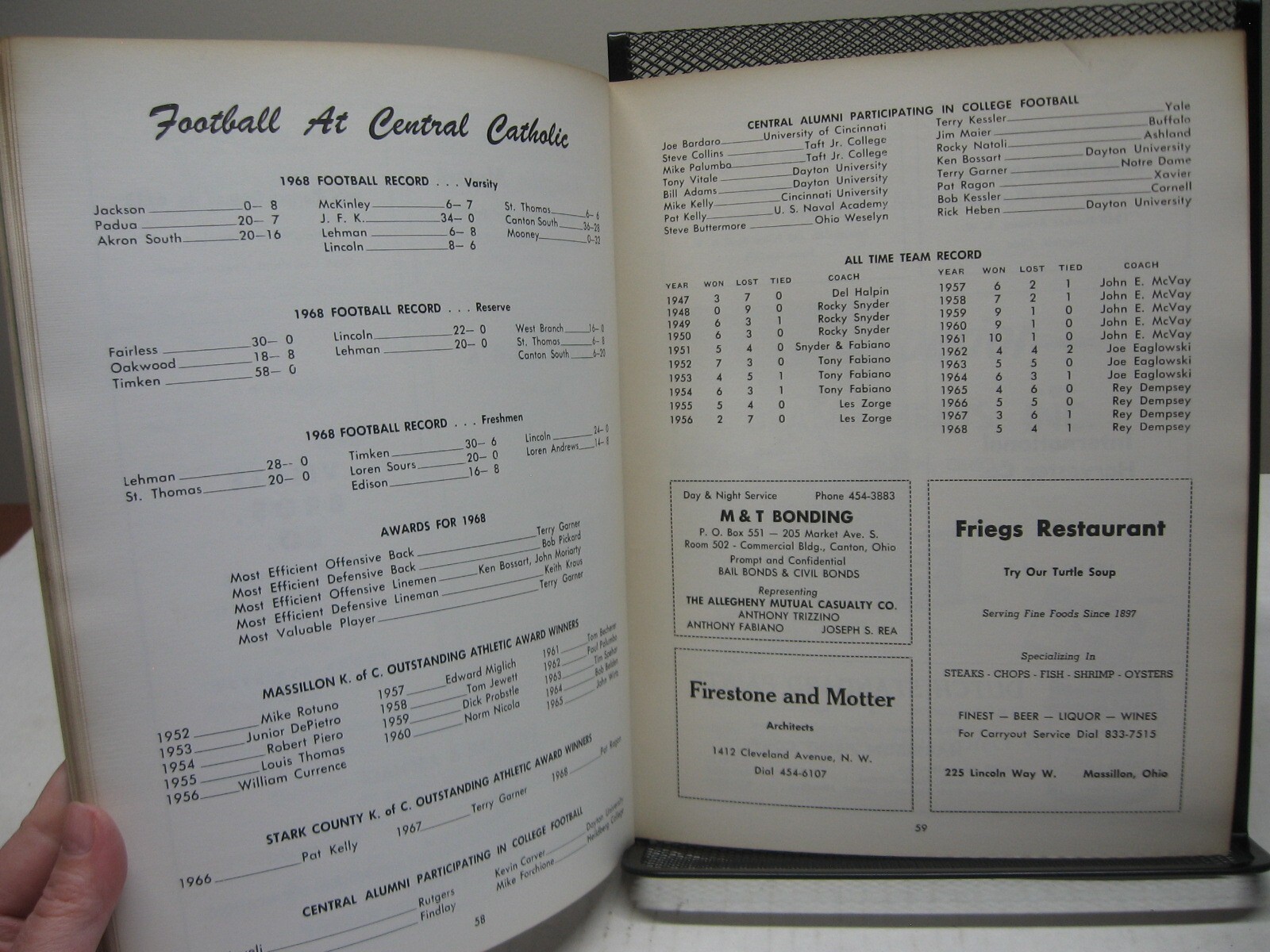 1969 Football Program Central Catholic Crusaders vs Canton South