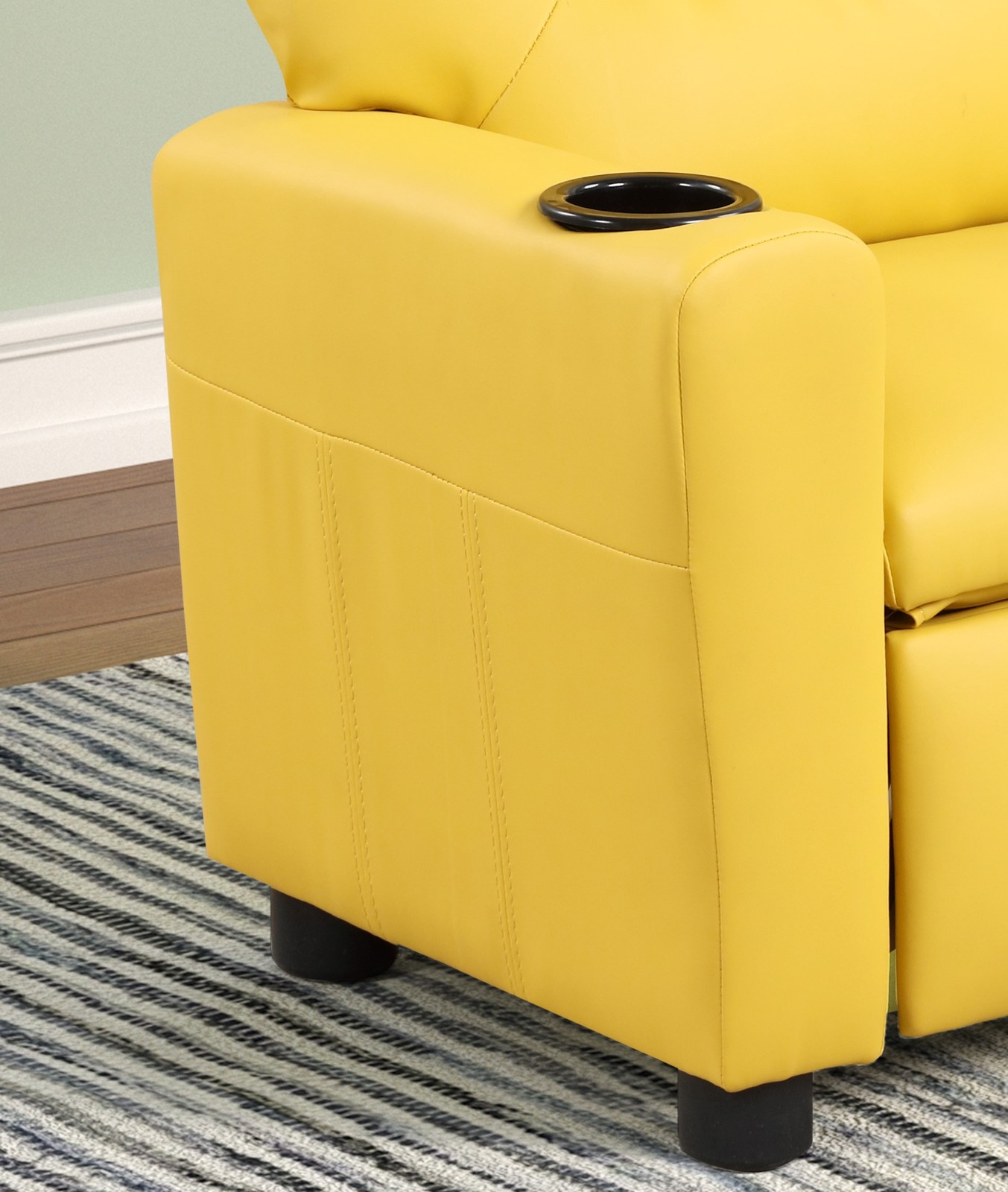 Kids Recliner Chair 23" Wide Yellow - PU Leather, Built-in Cup Holder
