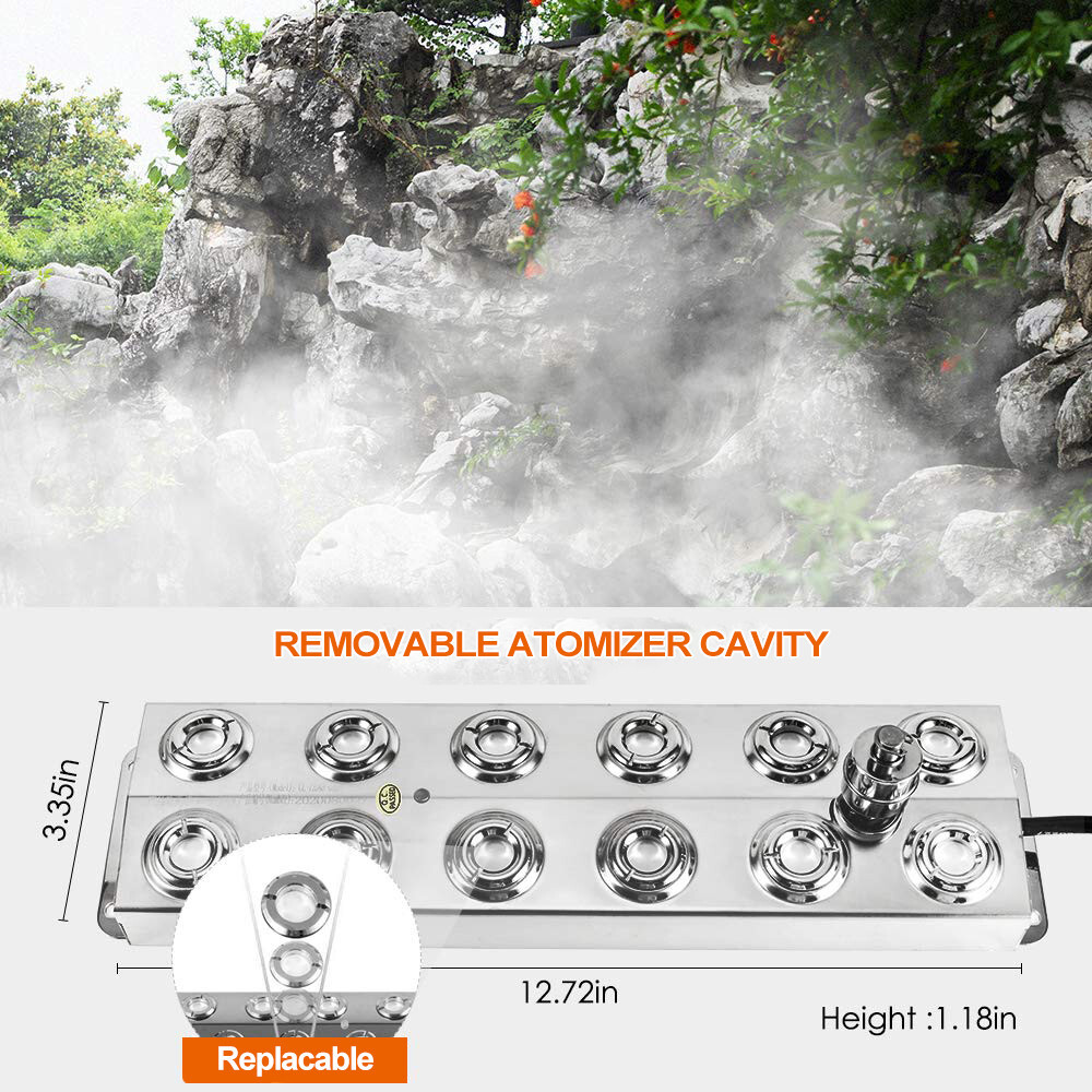 12 Head Ultrasonic Mist Maker Pond Fogger Machine for Hydroponics Landscape 110V