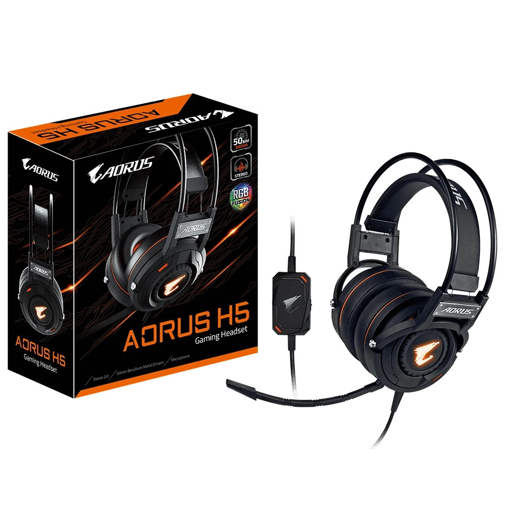 Gigabyte AORUS H5 Gaming Stereo Headset RGB Fusion USB 3.5mm Jack Microphone USB
